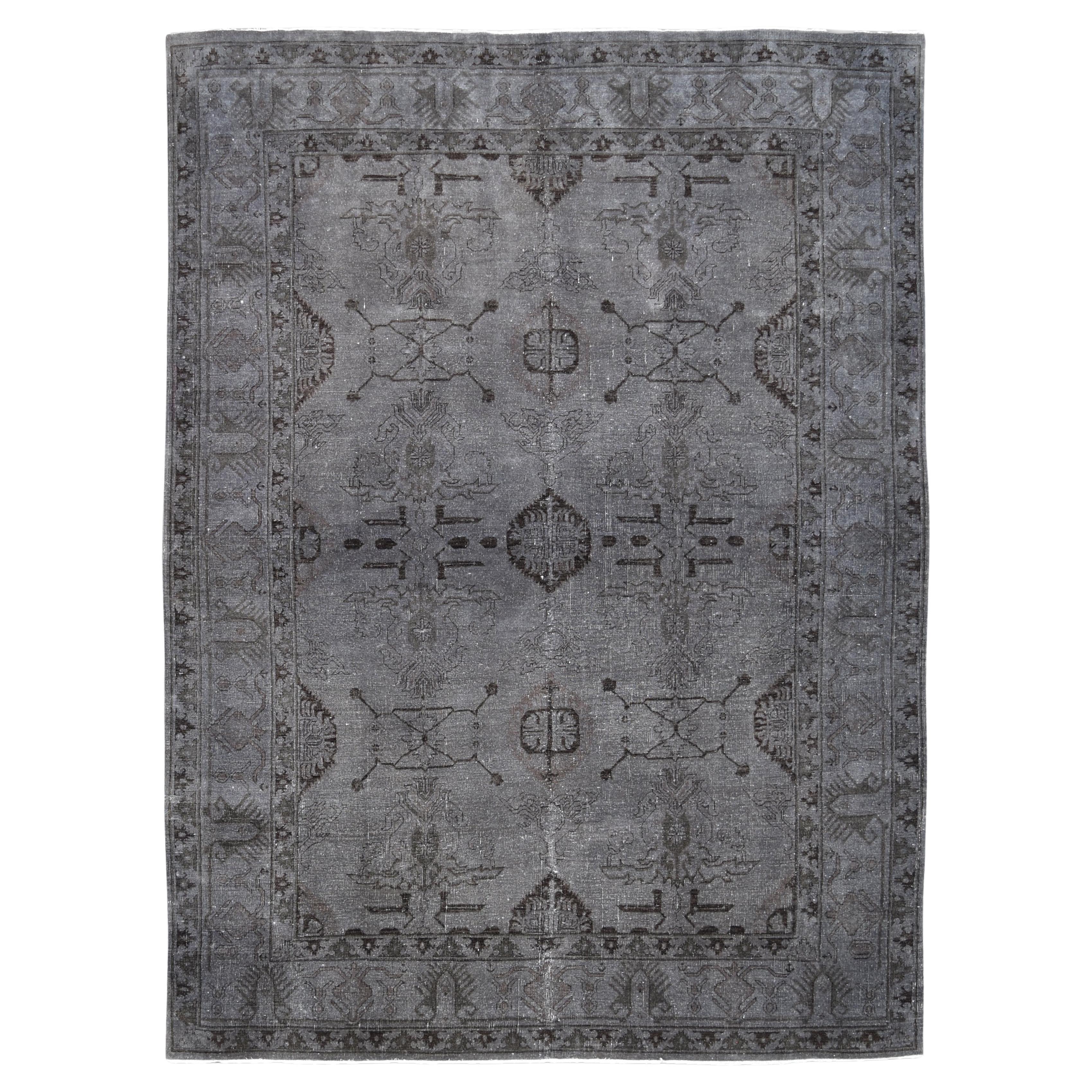 Vintage Gray and Black Hand-Knotted Wool Rug 8'10''x11'10'' For Sale