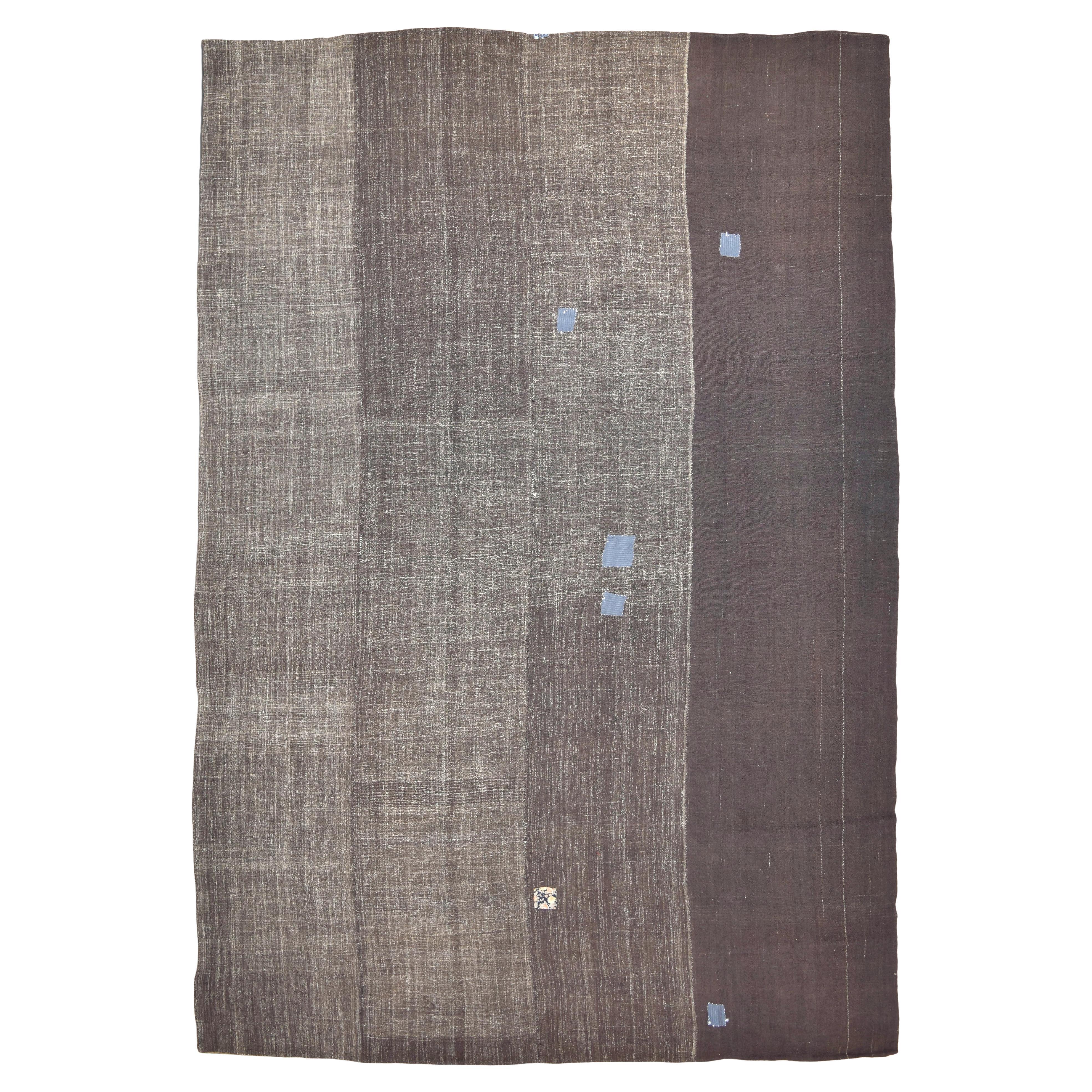 Vintage Gray and Brown Goat Hair Kilim 11'2''x16'3''