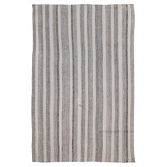 Vintage Gray and Ivory Striped Wool Kilim 7'4''x11'1'' Circa 1960