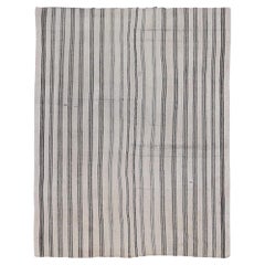 Vintage Gray and Ivory  Vertical stripes Wool Kilim 7'3''x9'3''