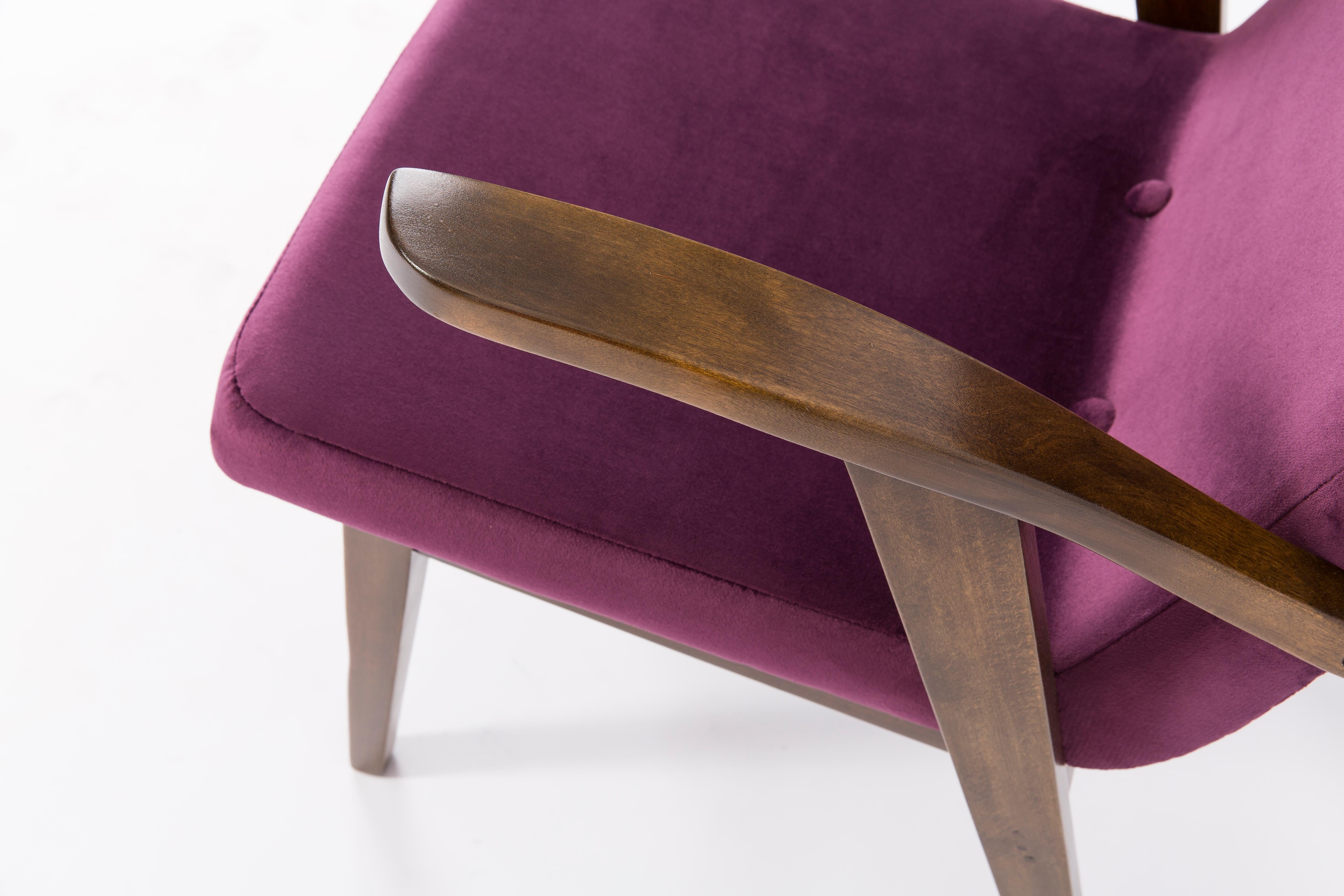 Mid-Century Modern 20th Century Vintage Plum Violet Armchair by Mieczyslaw Puchala, 1960s For Sale