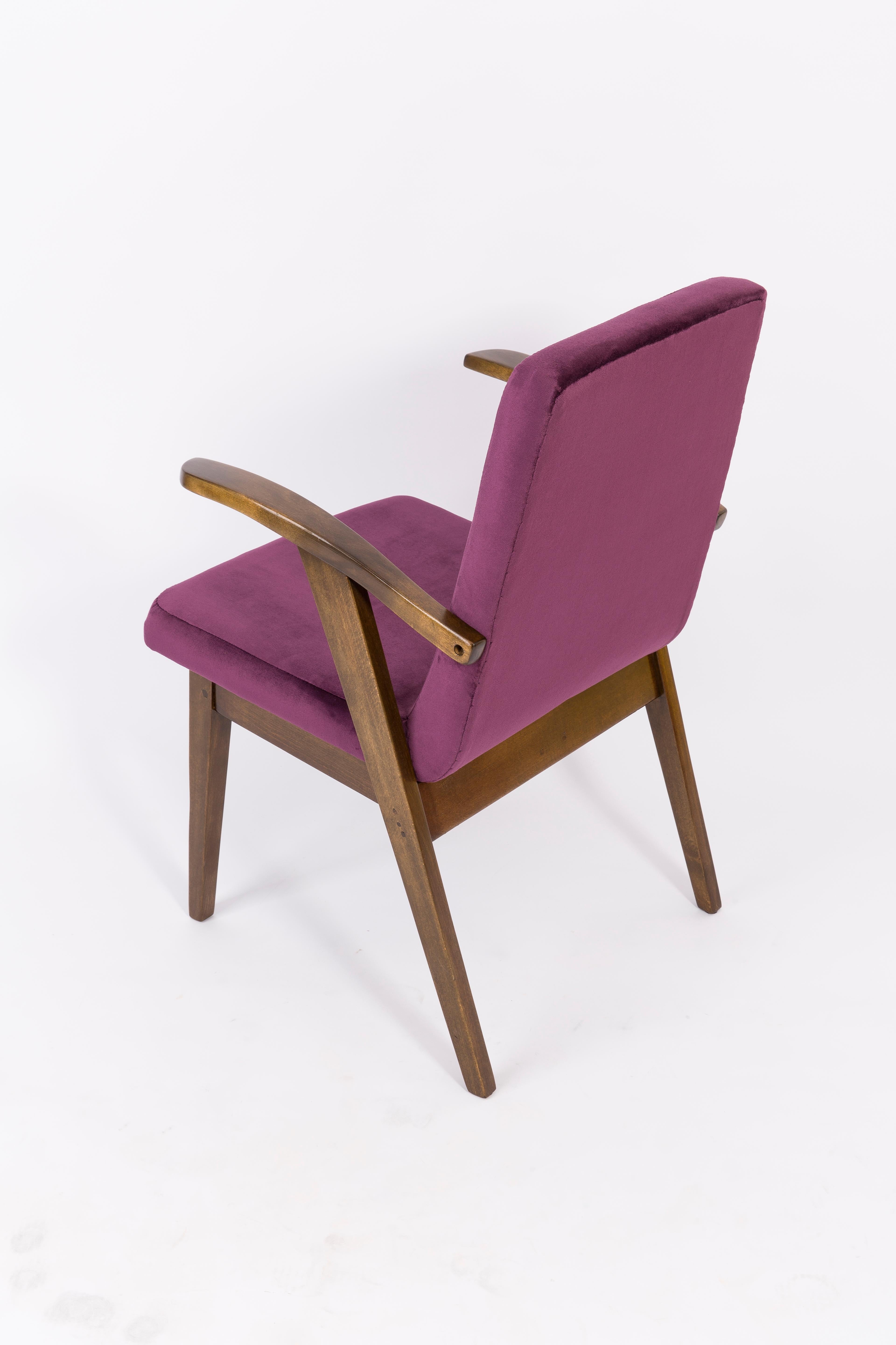 Hand-Crafted 20th Century Vintage Plum Violet Armchair by Mieczyslaw Puchala, 1960s For Sale
