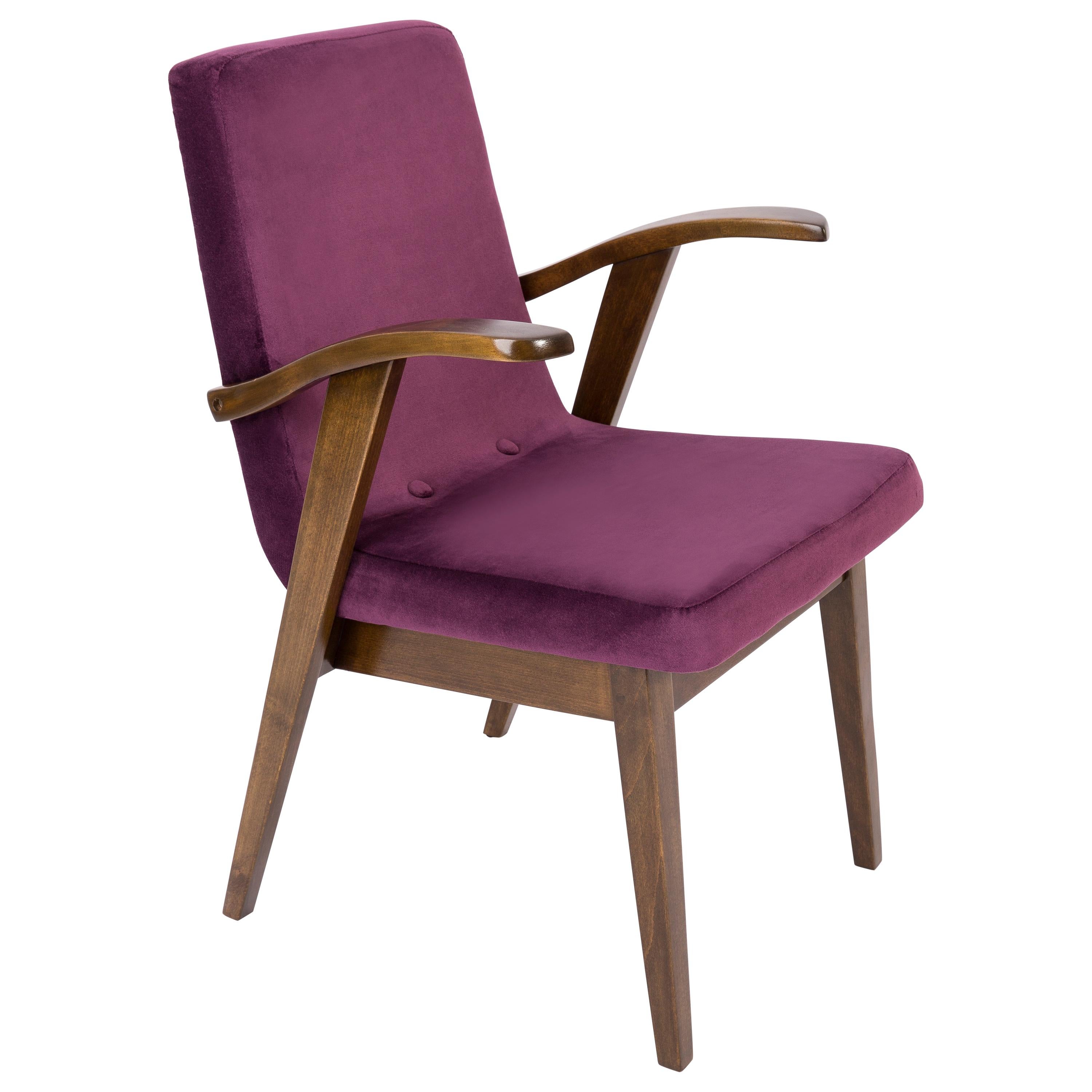 20th Century Vintage Plum Violet Armchair by Mieczyslaw Puchala, 1960s For Sale