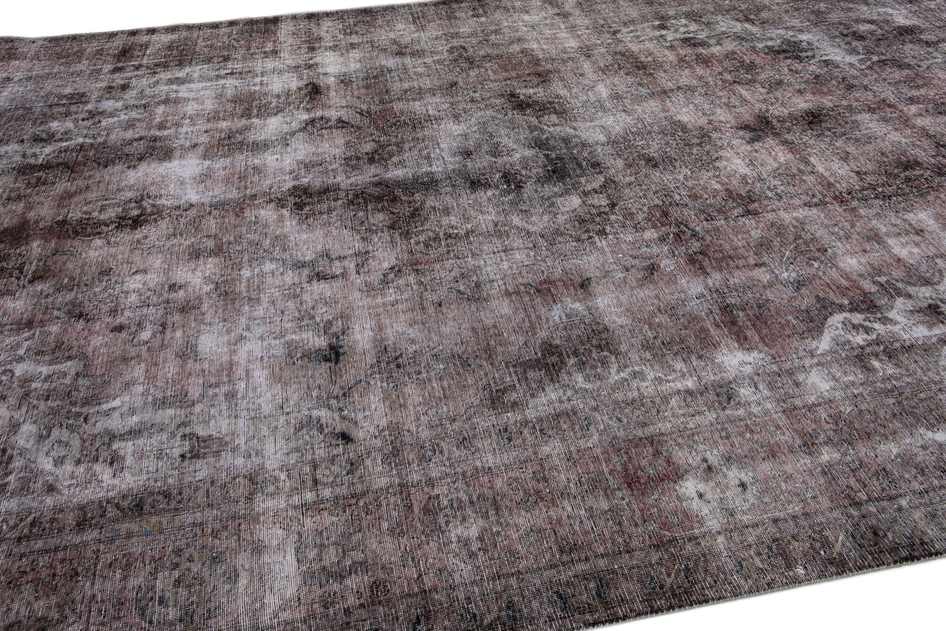 Vintage Gray/Rust Handmade Distressed Overdyed Wool Rug In Distressed Condition For Sale In Norwalk, CT