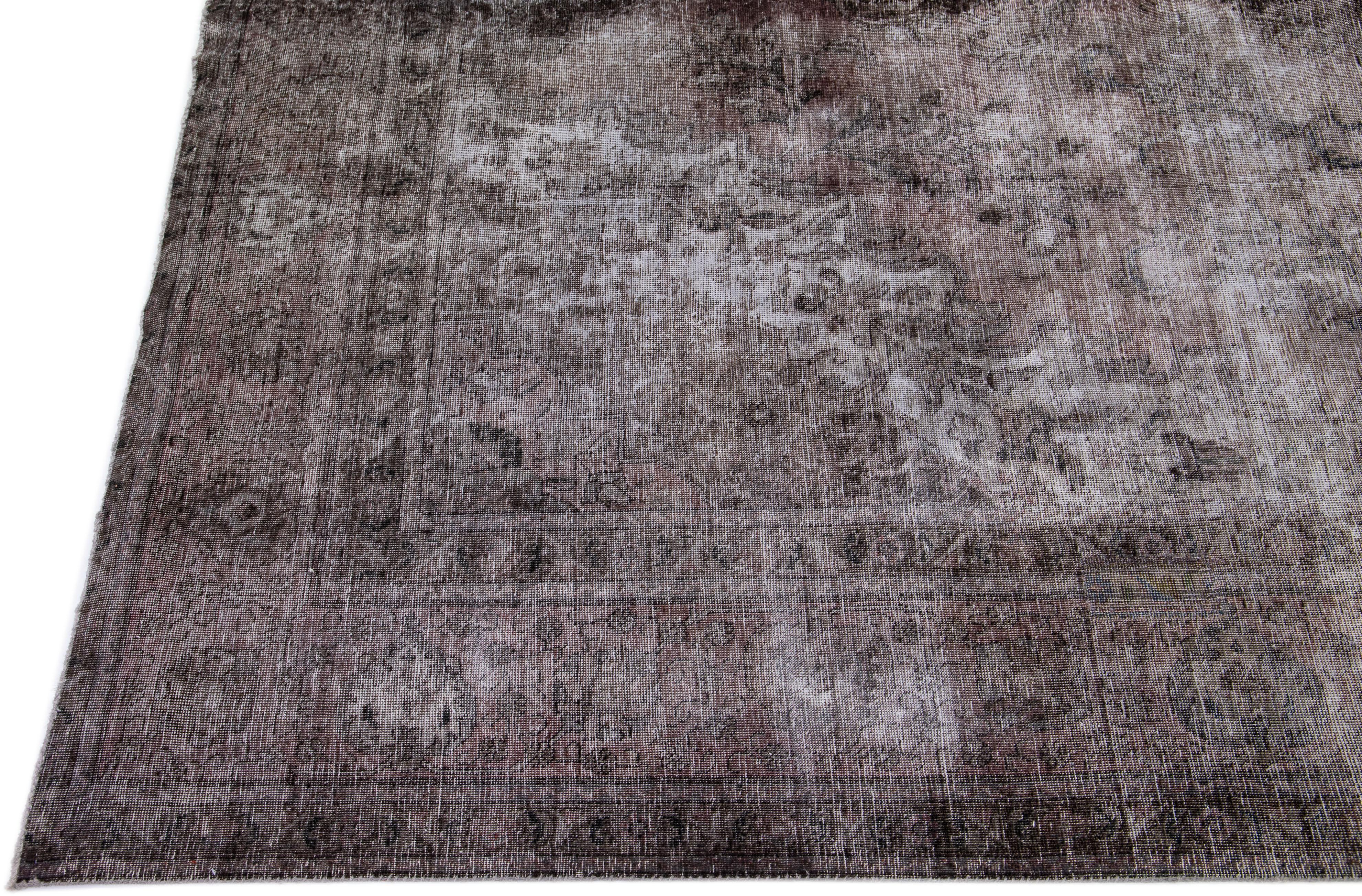 Persian Vintage Gray/Rust Handmade Distressed Overdyed Wool Rug For Sale