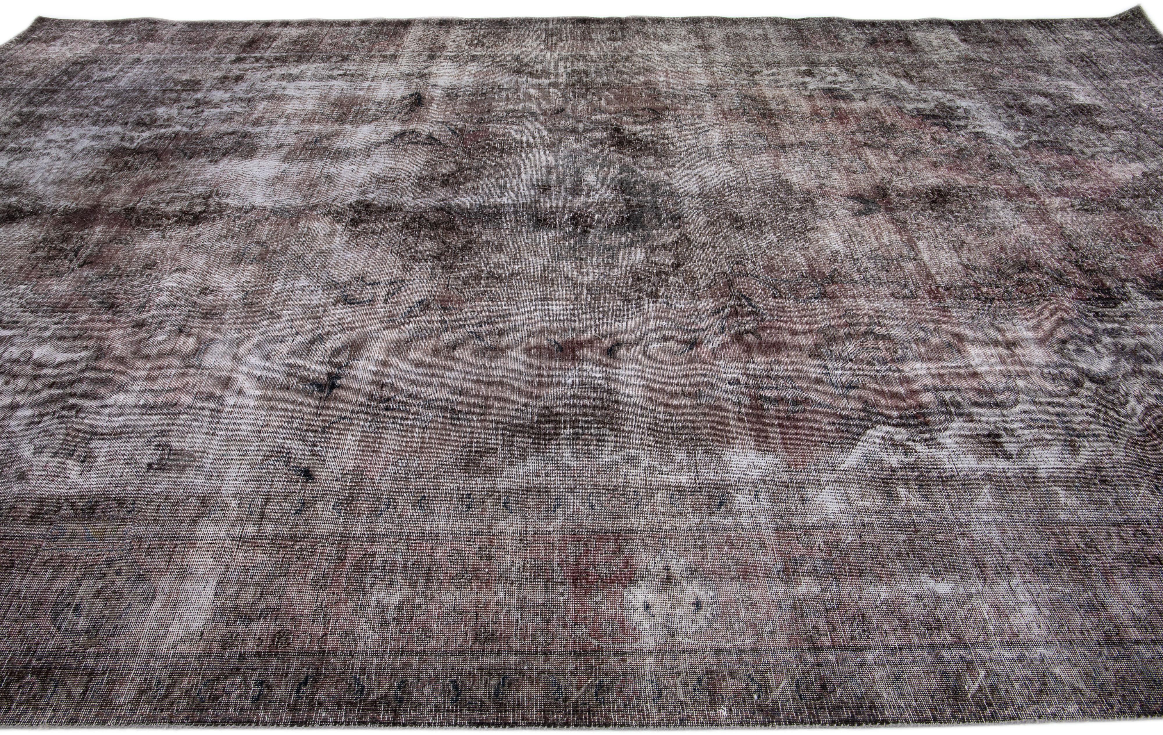 Hand-Knotted Vintage Gray/Rust Handmade Distressed Overdyed Wool Rug For Sale