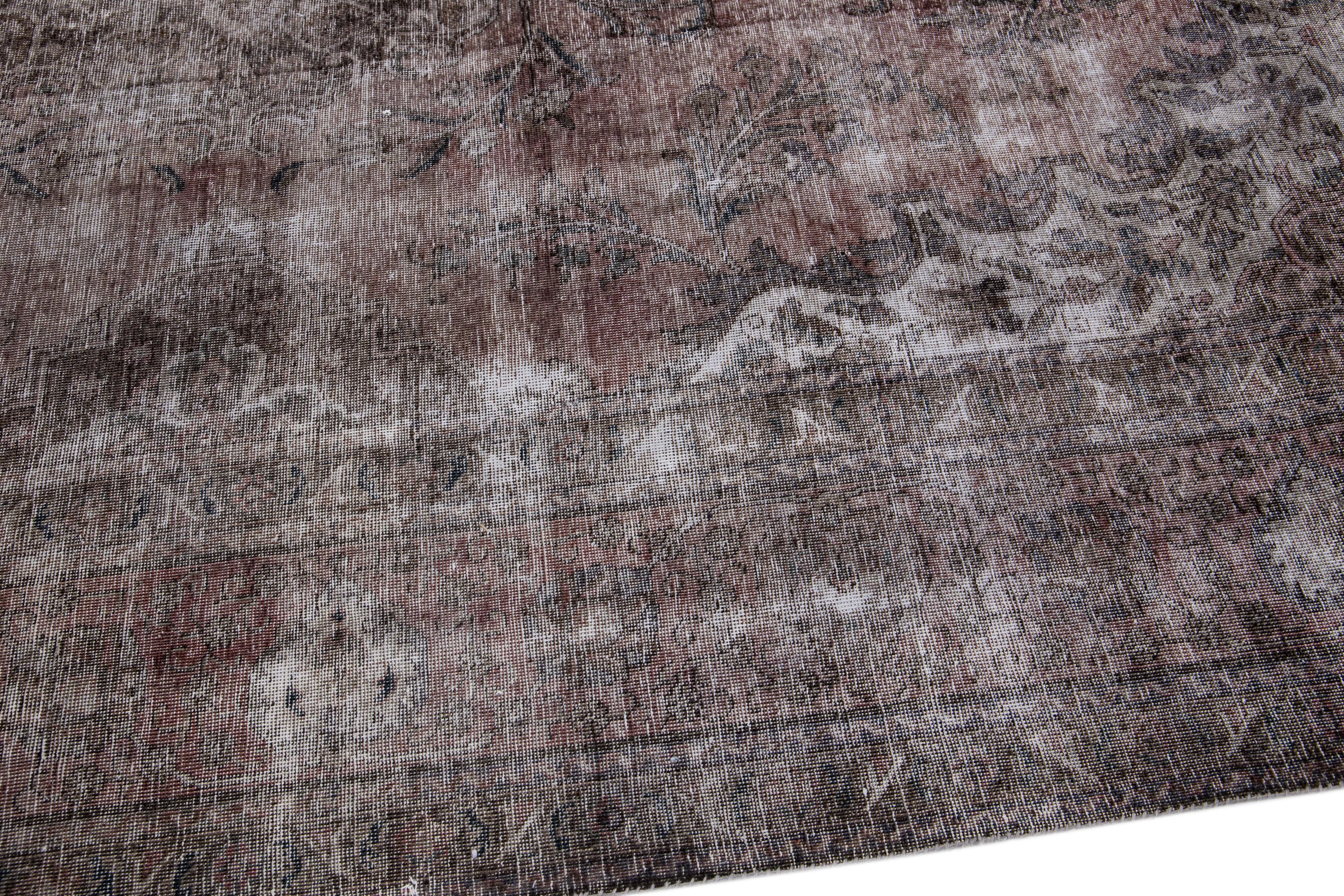 Mid-20th Century Vintage Gray/Rust Handmade Distressed Overdyed Wool Rug For Sale