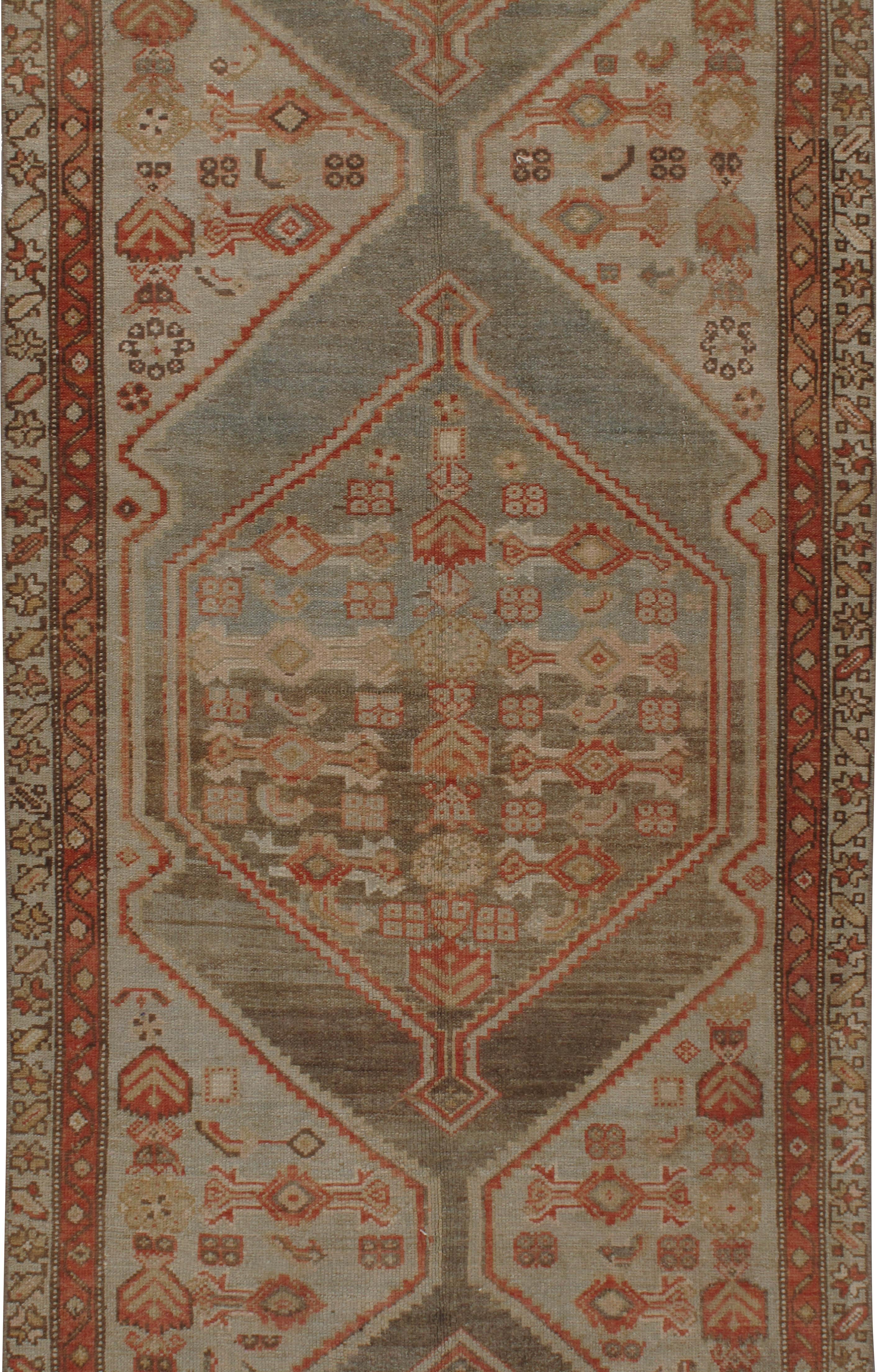 Laine Vintage Gray Blue Persian Malayer Runner 3'7 x 16'. en vente
