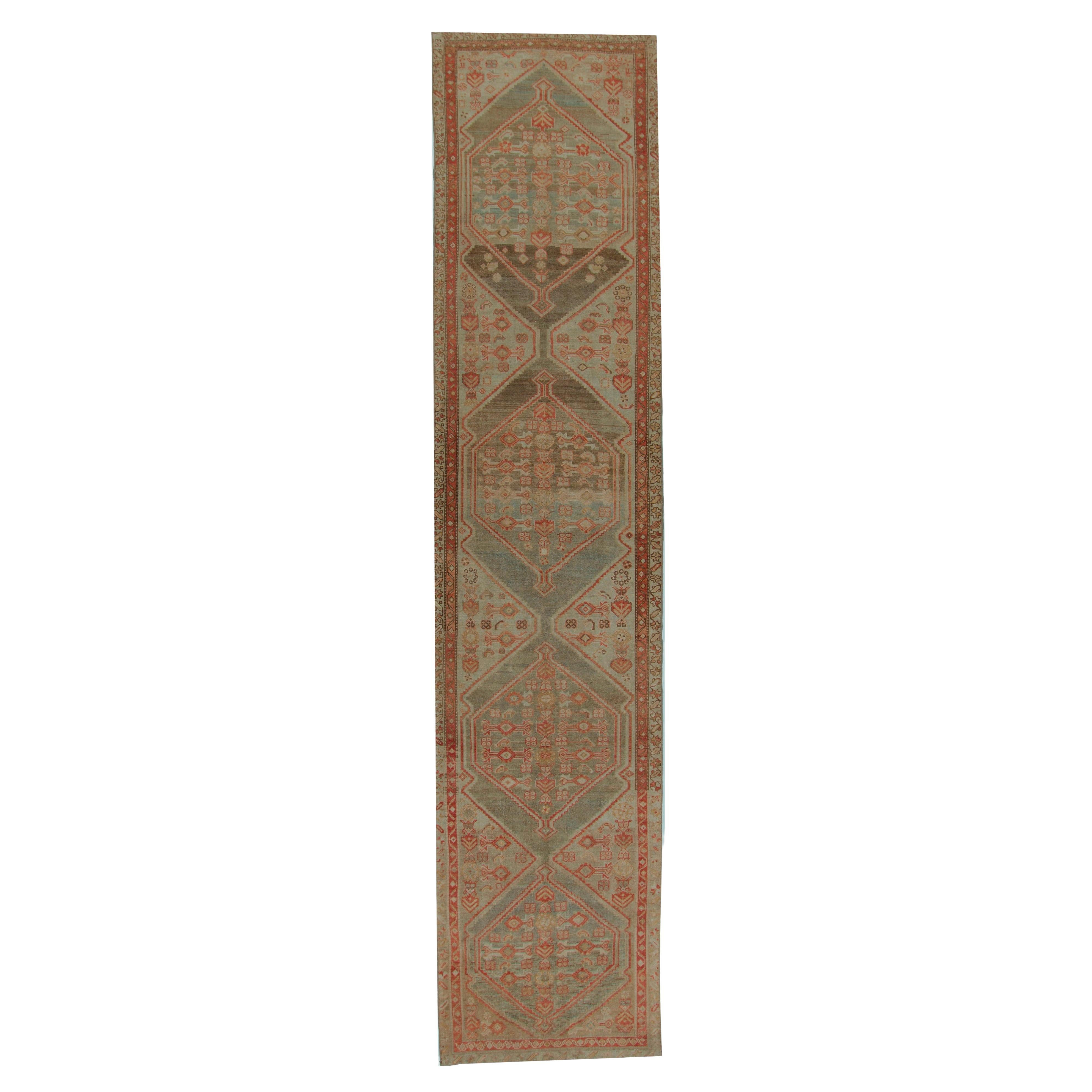 Vintage Gray Blue Persian Malayer Runner 3'7 x 16'. en vente