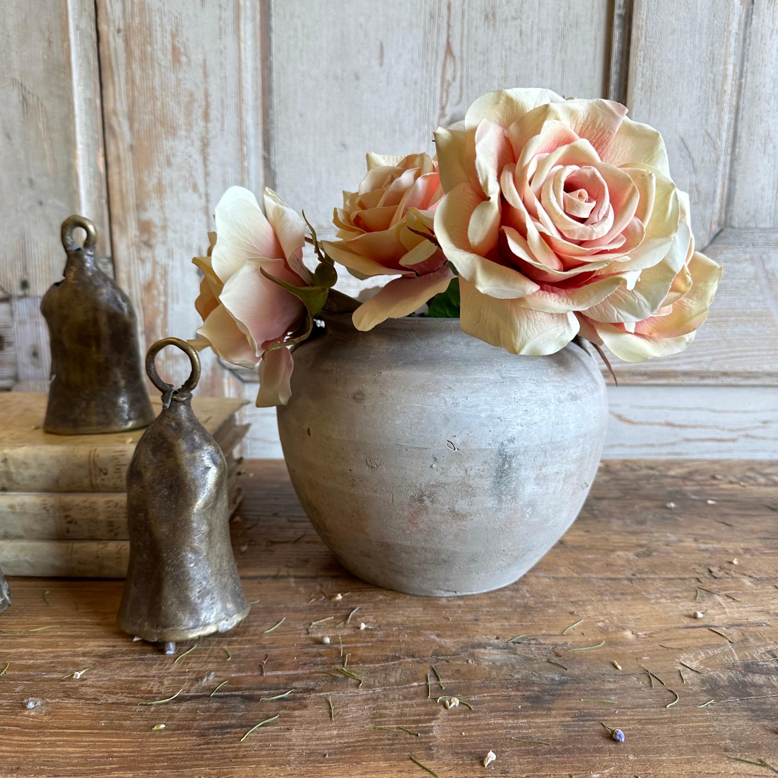 Vintage matte oil pots pottery rich in character, this vintage oil pot adds just the right amount of texture + warmth where you need it. Stunning matte finish with dark gray and light gray accents, with a washed antique look. Each piece is uniquely