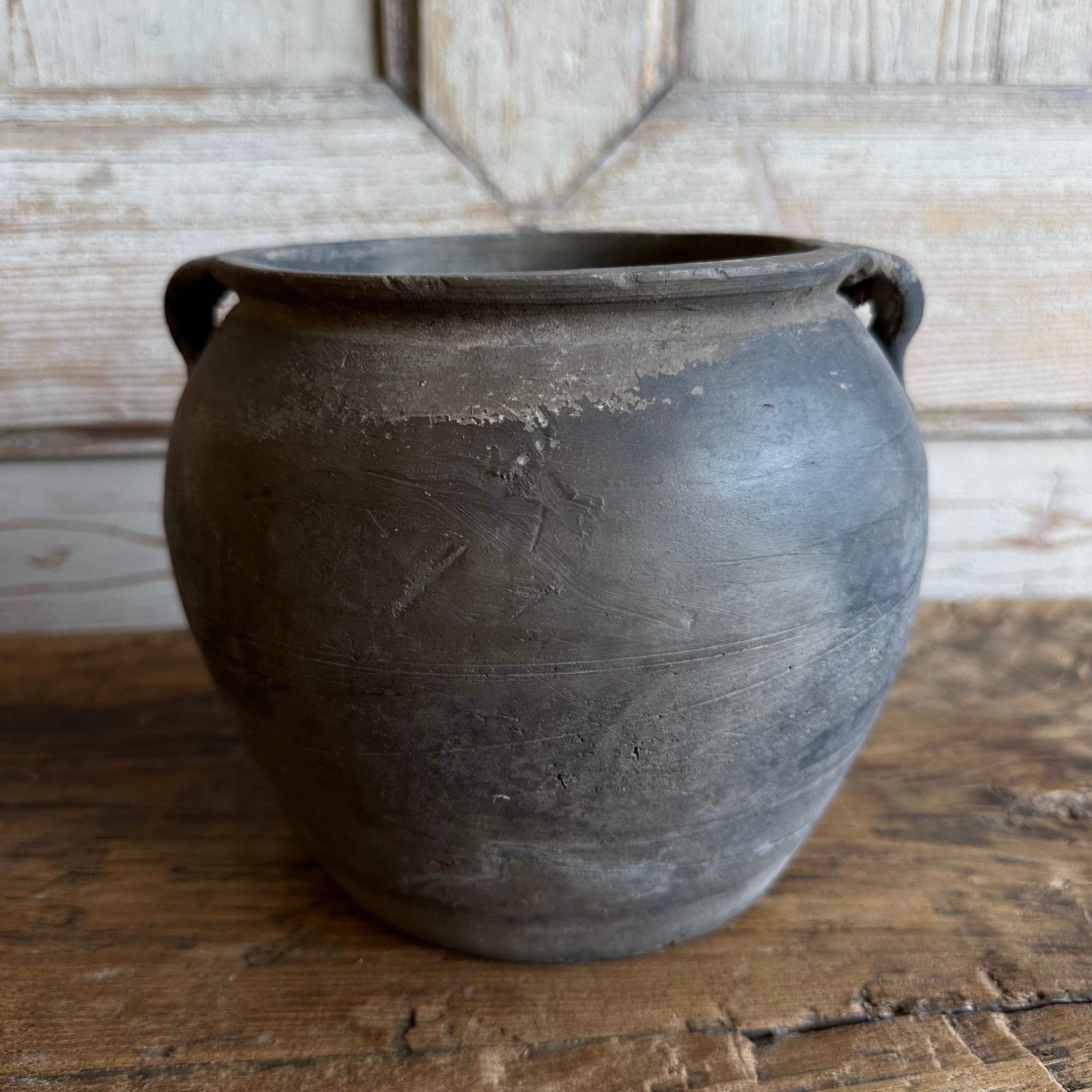 Organic Modern Vintage Gray Clay Weathered Pottery