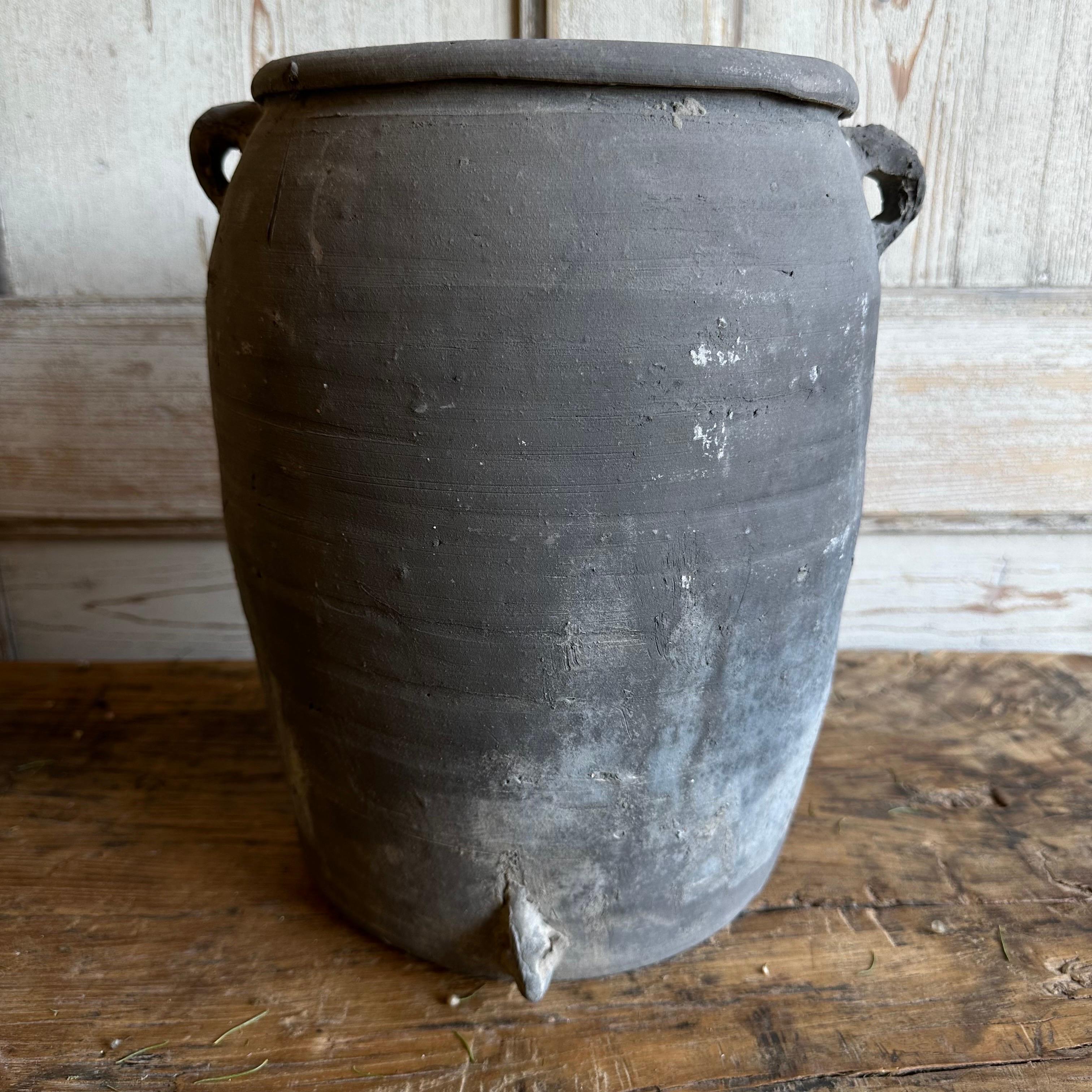 Organic Modern Vintage Gray Clay Weathered Pottery For Sale