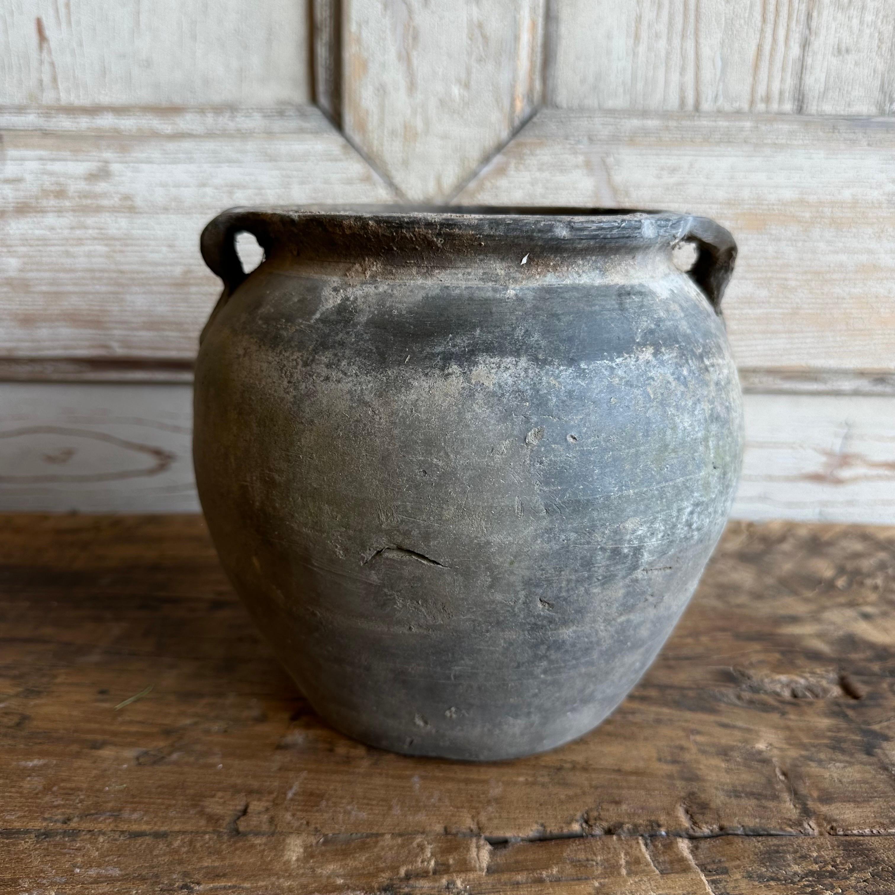 Organic Modern Vintage Gray Clay Weathered Pottery