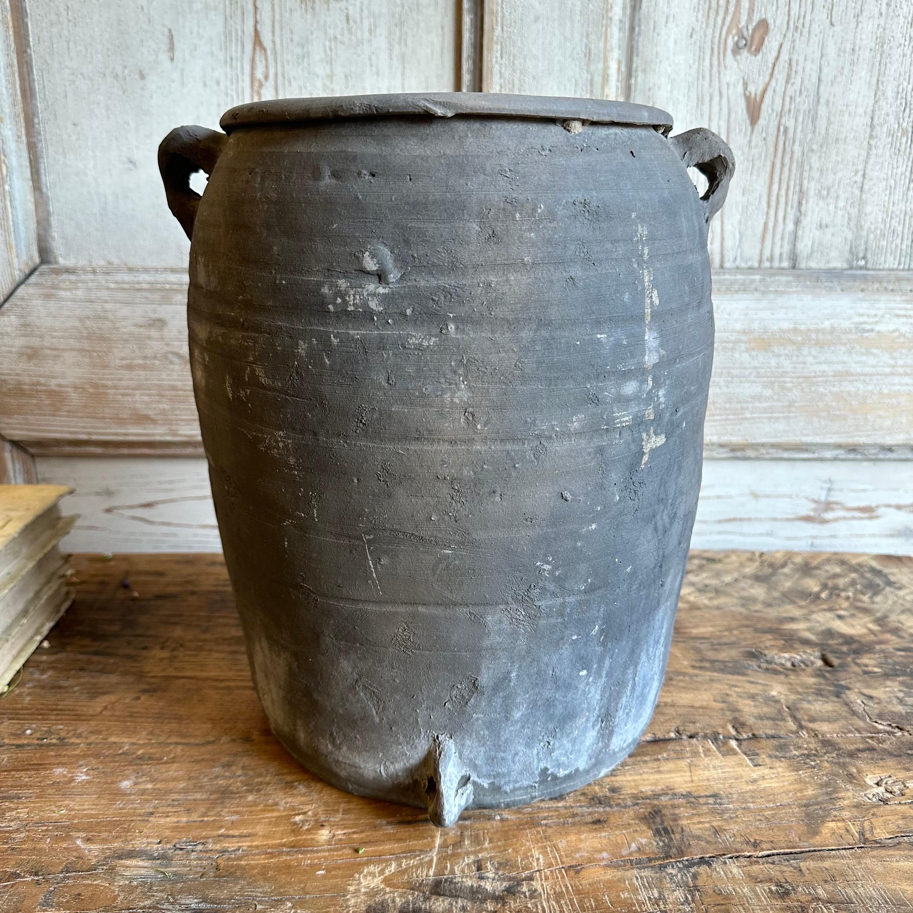 Modern Vintage Gray Clay Weathered Pottery