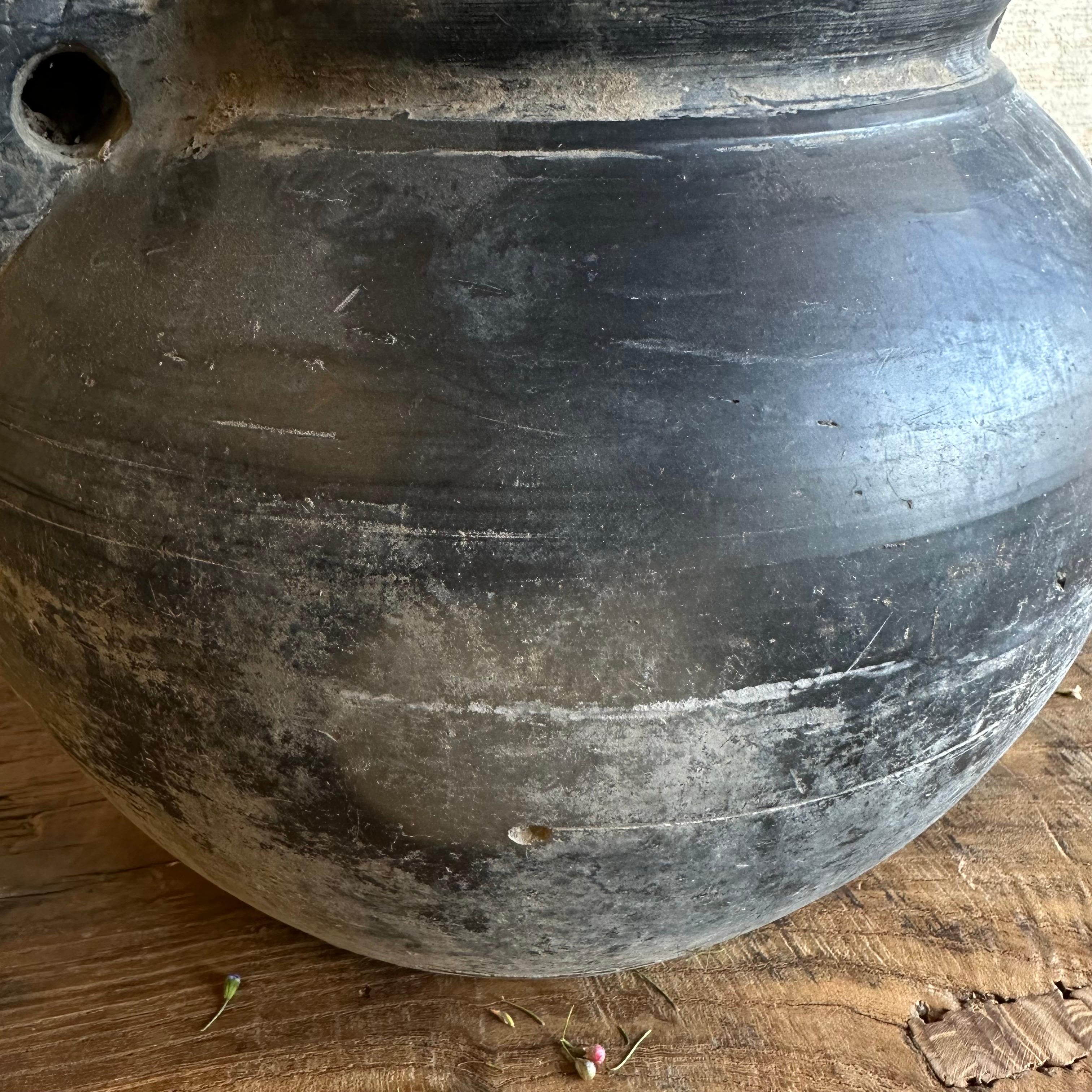 Organic Modern Vintage Gray Clay Weathered Pottery For Sale