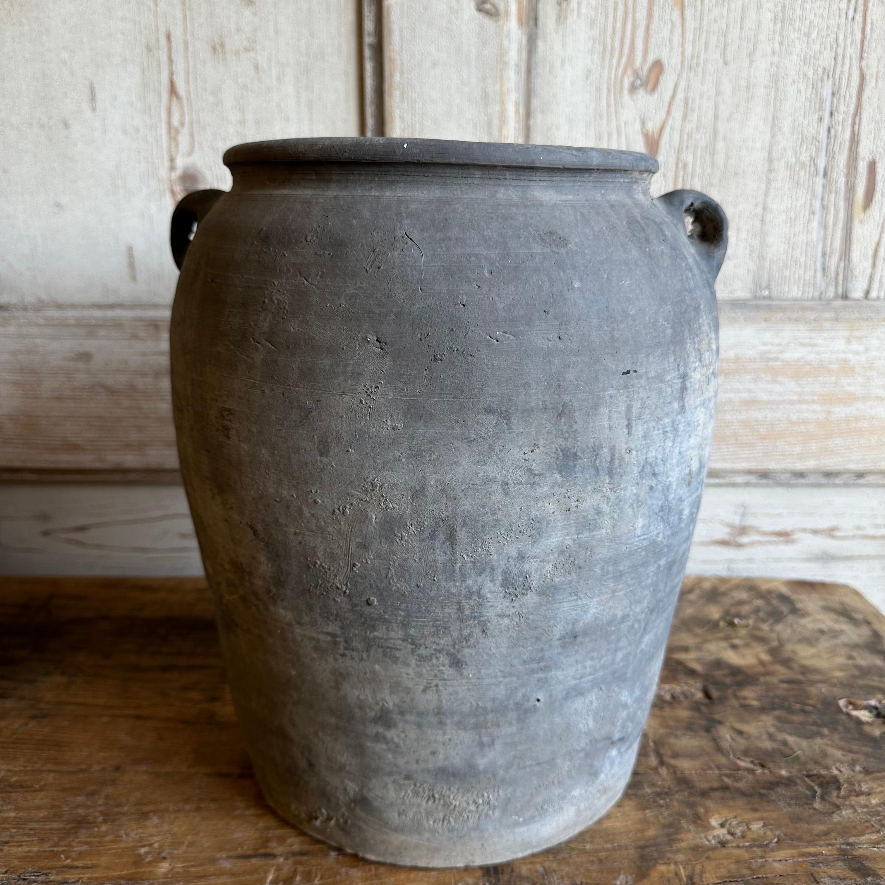Organic Modern Vintage Gray Clay Weathered Pottery