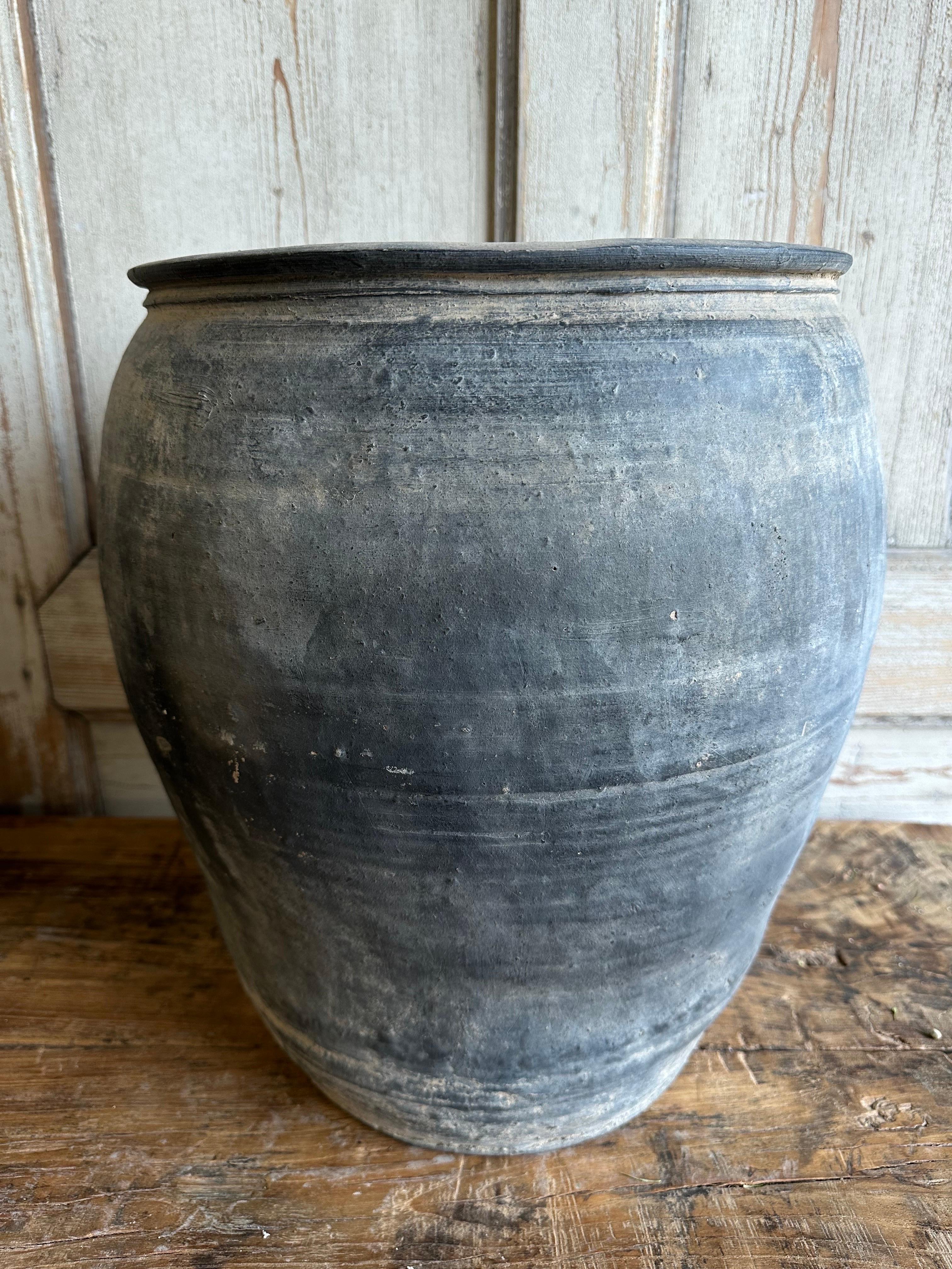 Asian Vintage Gray Clay Weathered Pottery For Sale