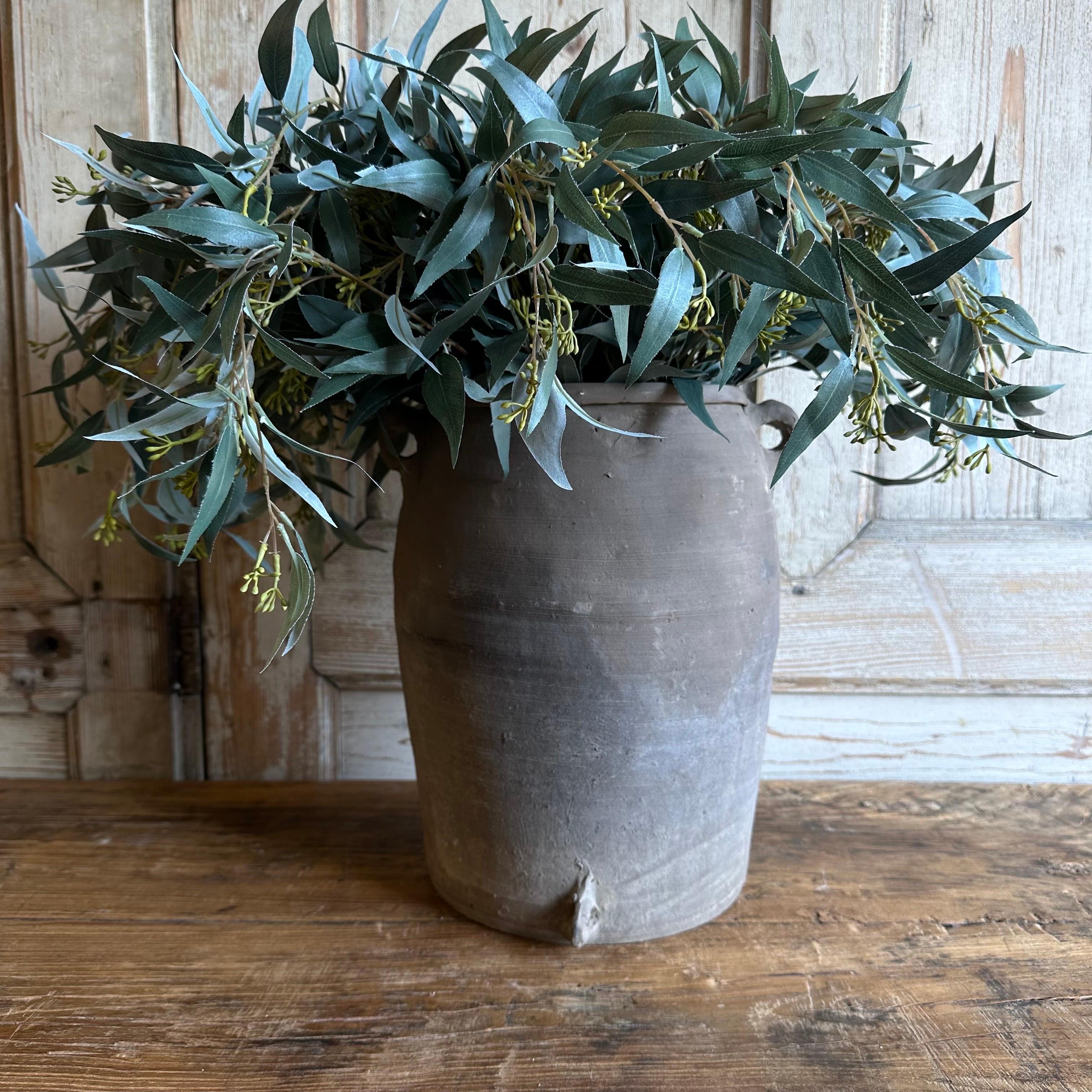 Organic Modern Vintage Gray Clay Weathered Pottery