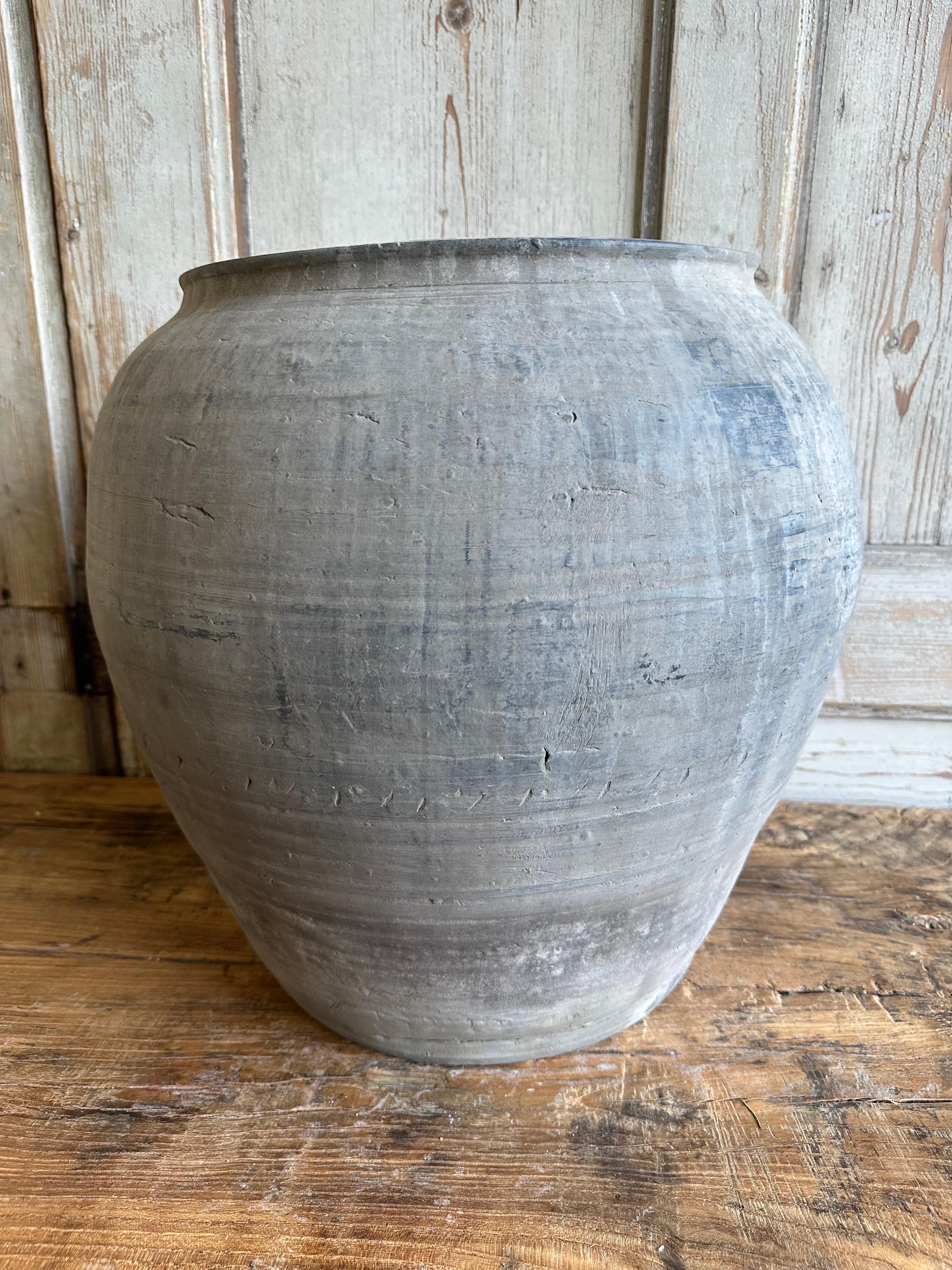 Vintage Gray Clay Weathered Pottery For Sale 1