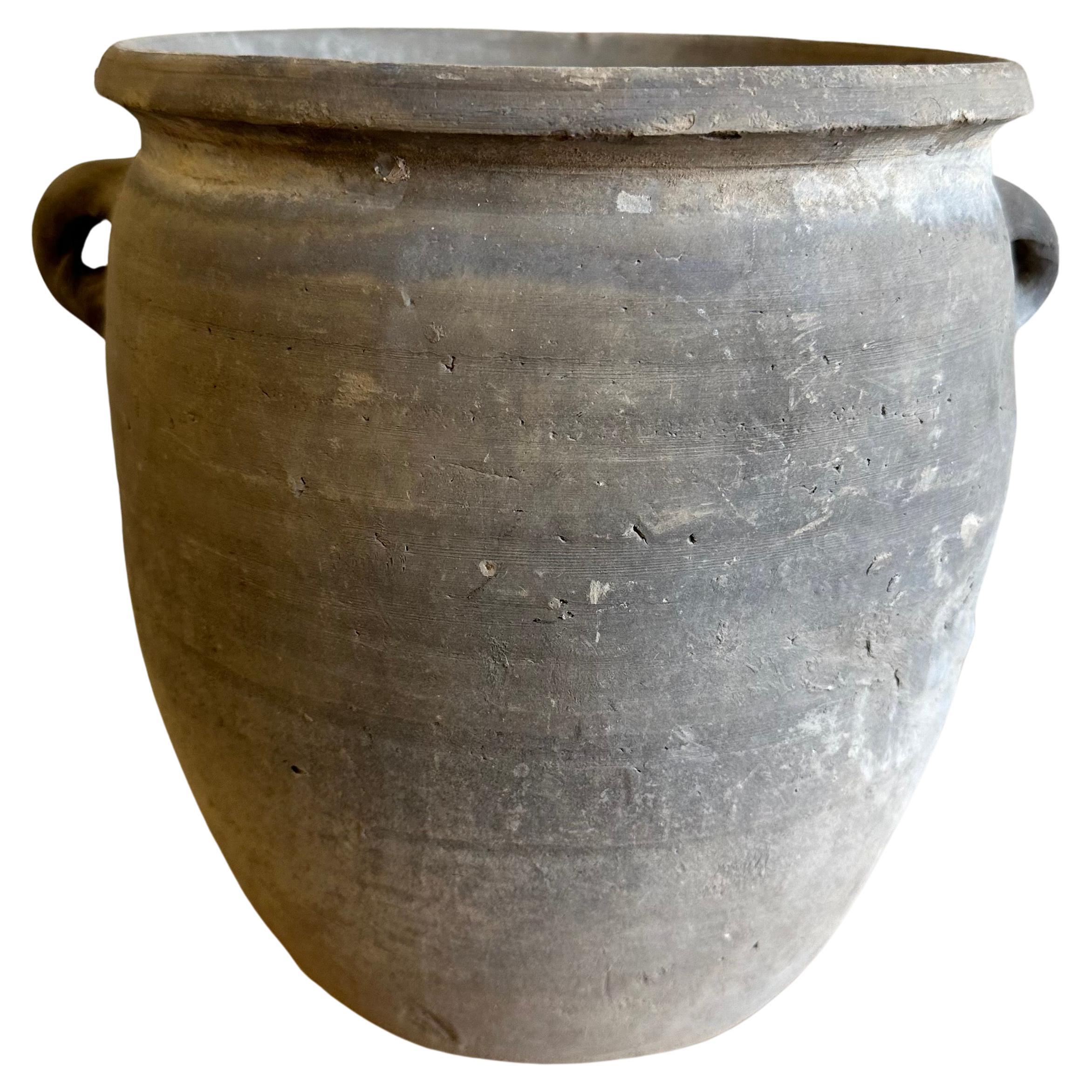 Vintage Gray Clay Weathered Pottery For Sale
