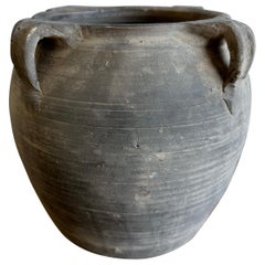 Vintage Gray Clay Weathered Pottery Medium 4 Handled Pots