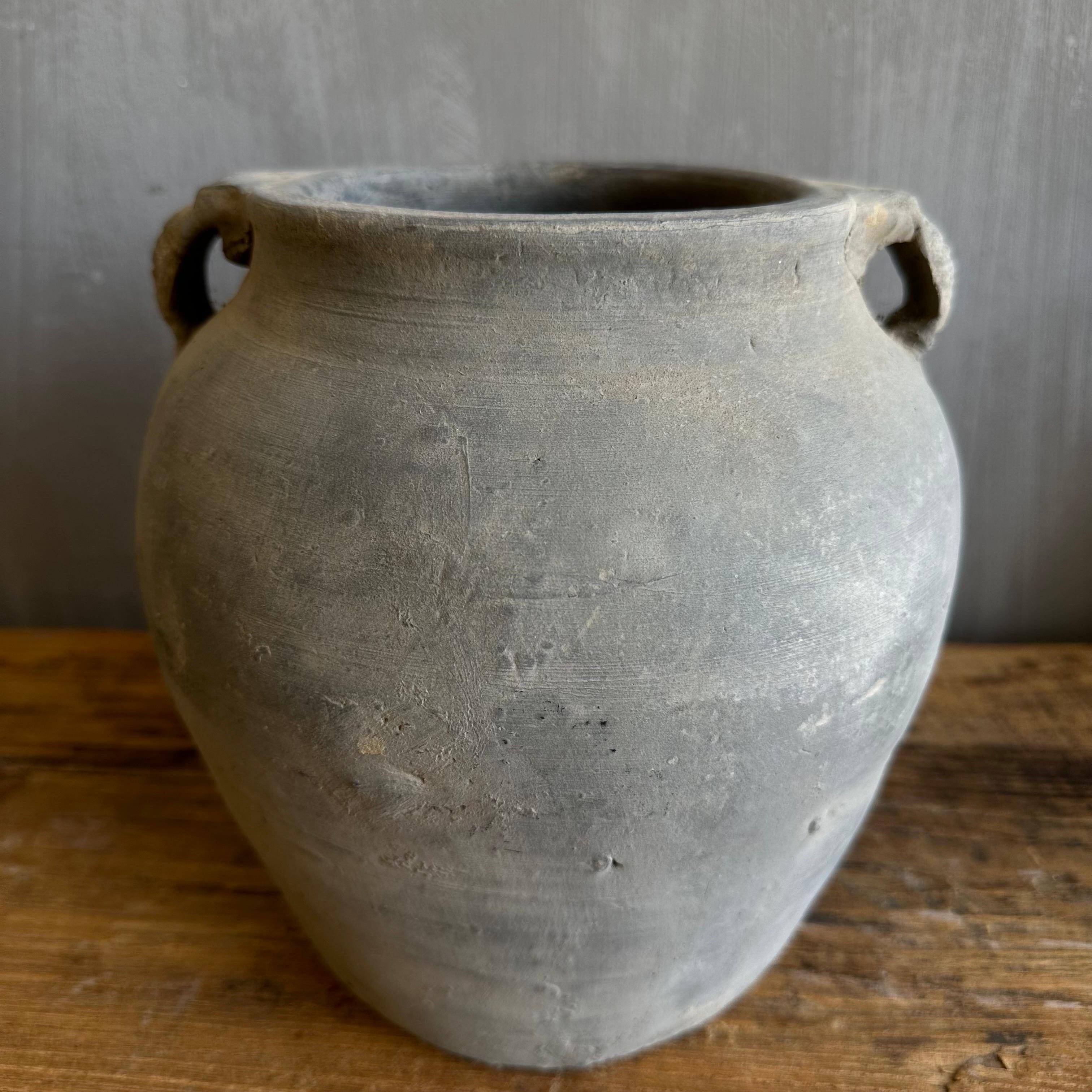 Organic Modern Vintage Gray Clay Weathered Pottery Small Size  For Sale