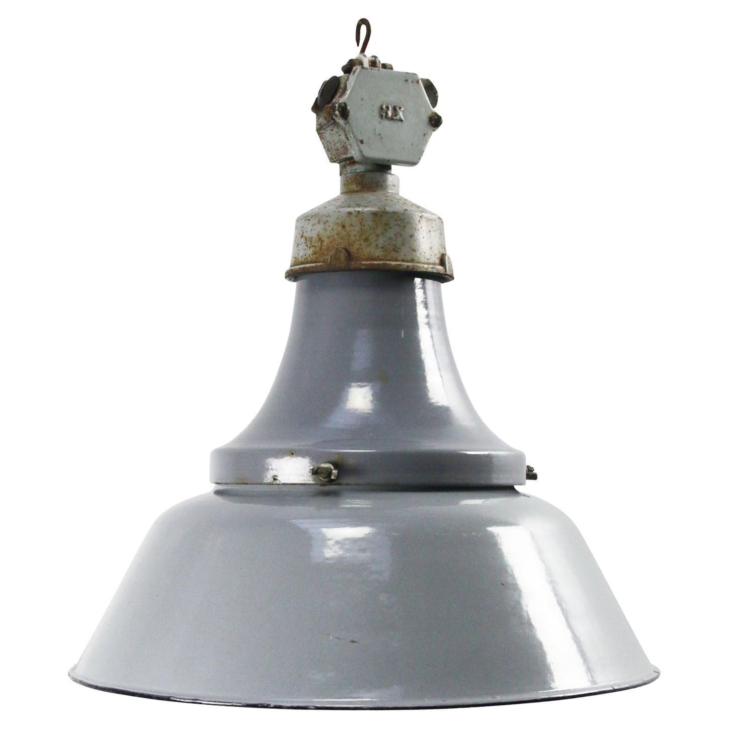 Vintage Gray Enamel Industrial Pendant Light