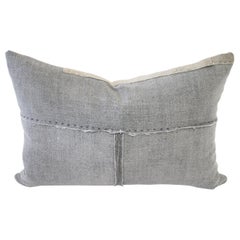 Vintage Gray Japanese Boro Textile Lumbar Accent Pillow