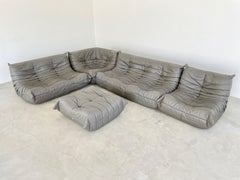 Grey Leather Togo Set by Ligne Roset, 1980s France