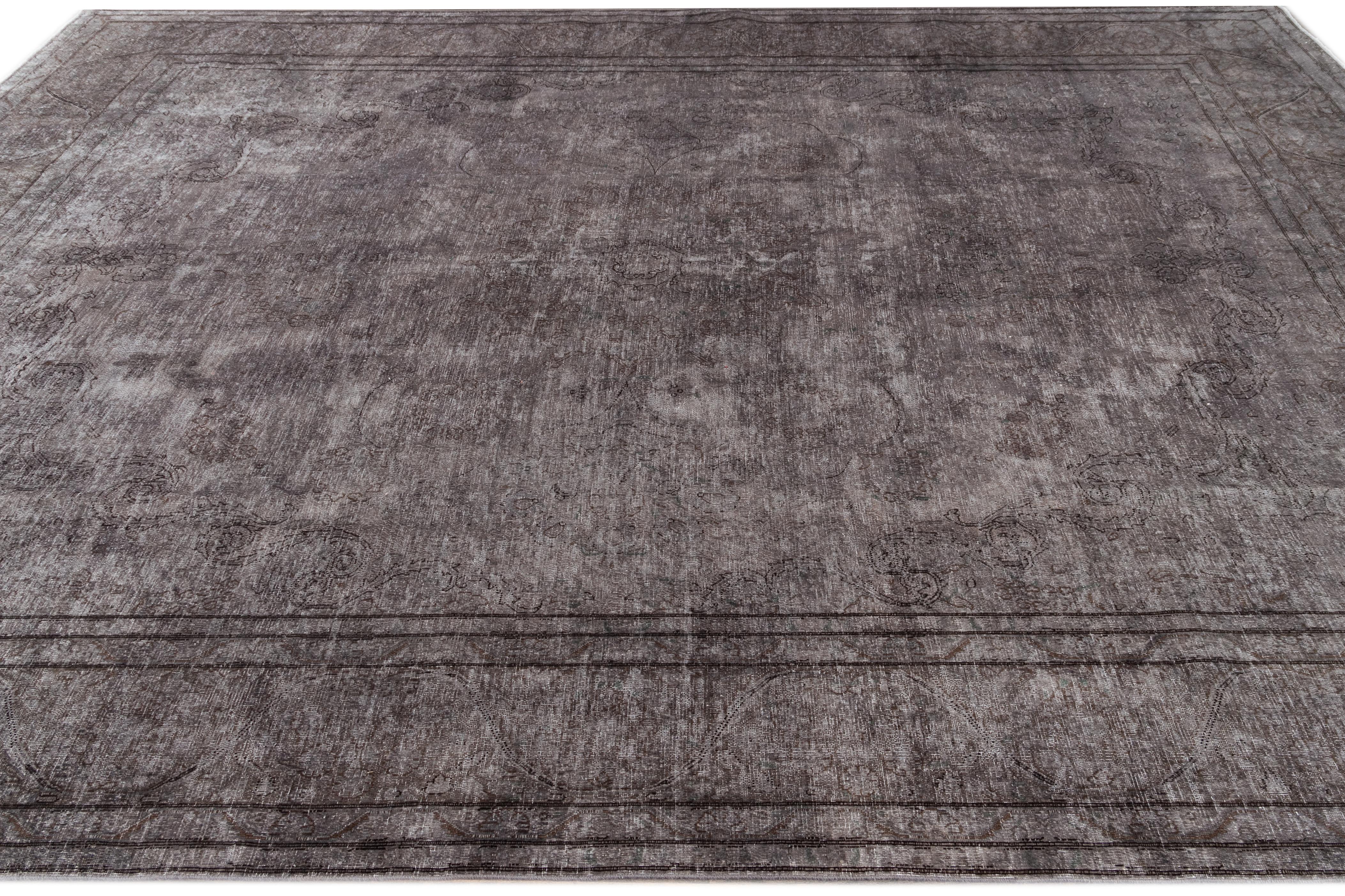 Vintage Gray Overdyed Handmade Wool Rug In Distressed Condition For Sale In Norwalk, CT