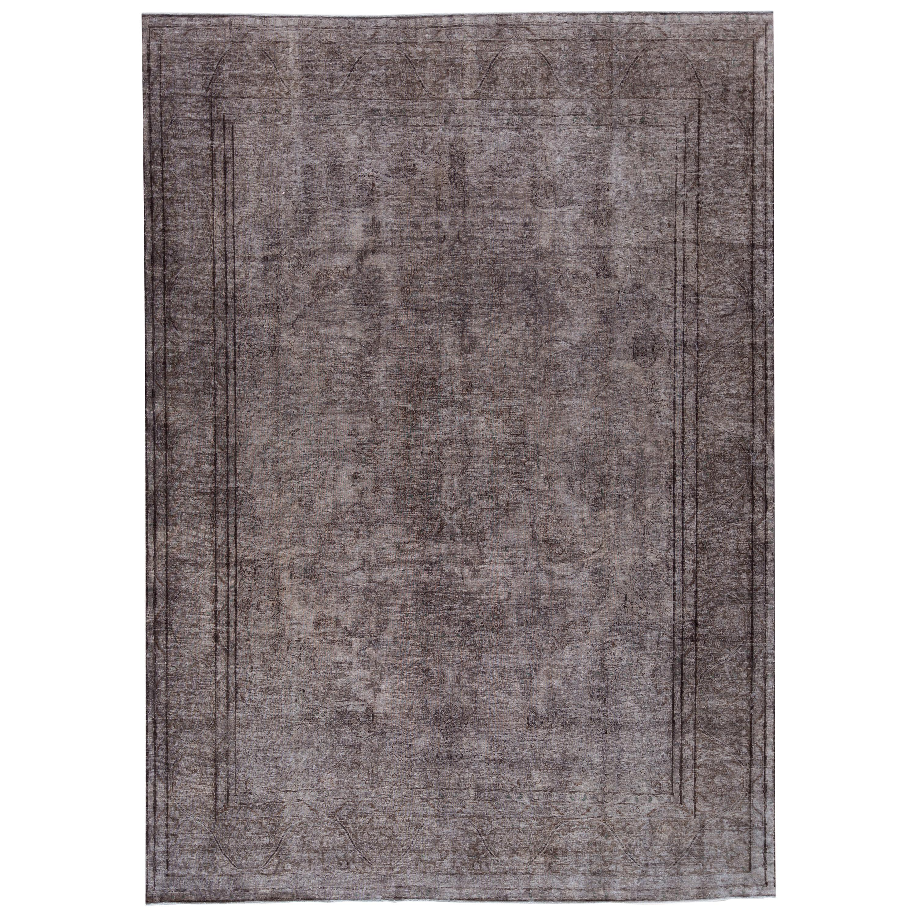 Vintage Gray Overdyed Handmade Wool Rug For Sale