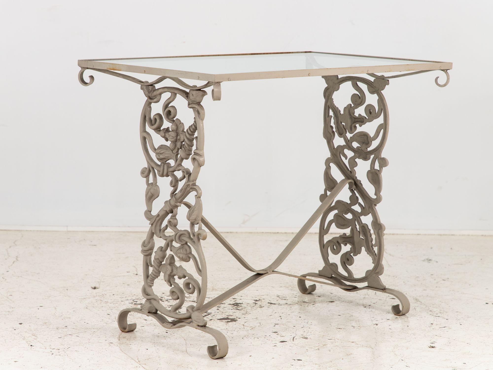 American Vintage Gray Painted Iron Garden Table Console For Sale