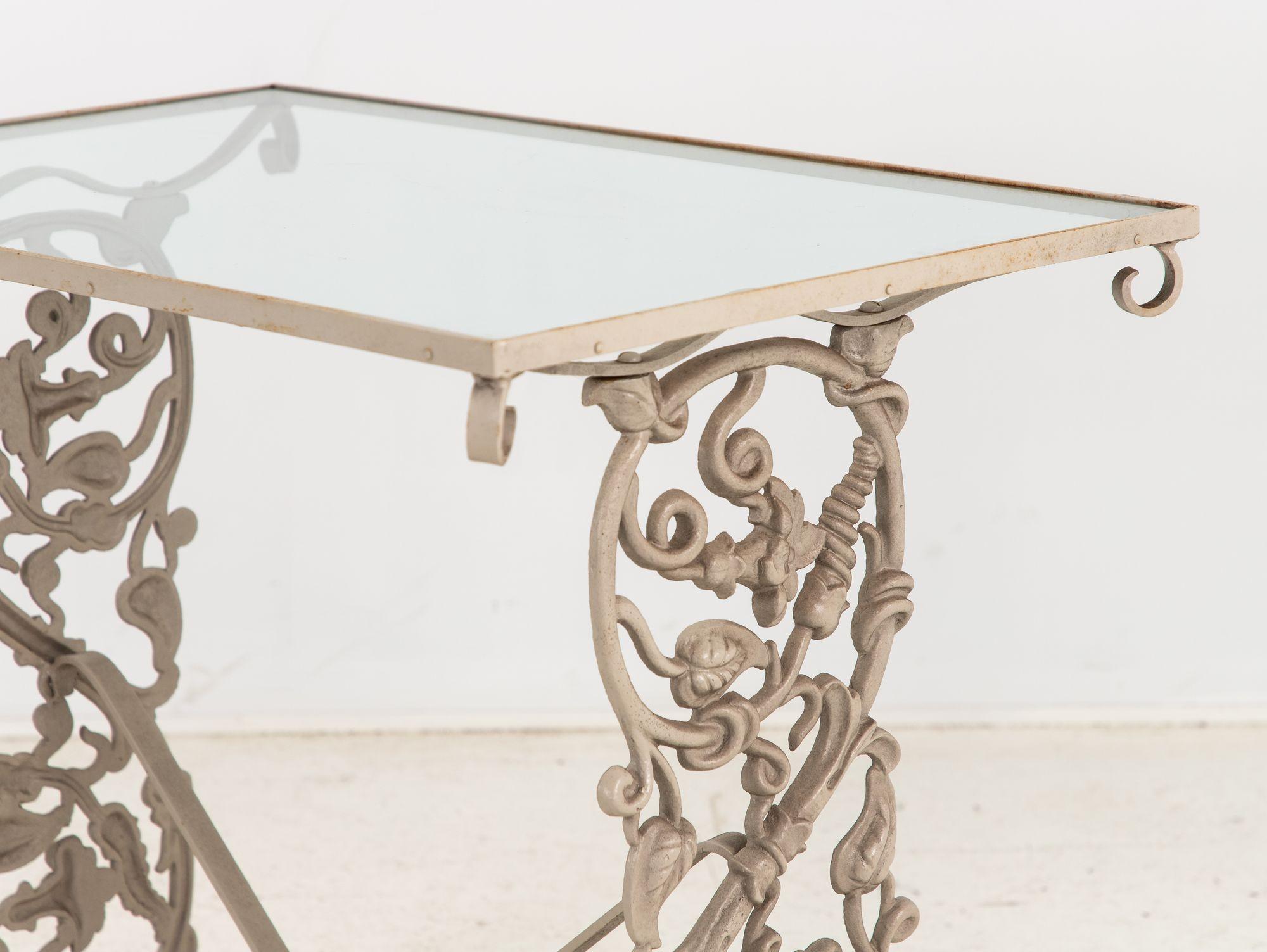 20th Century Vintage Gray Painted Iron Garden Table Console For Sale