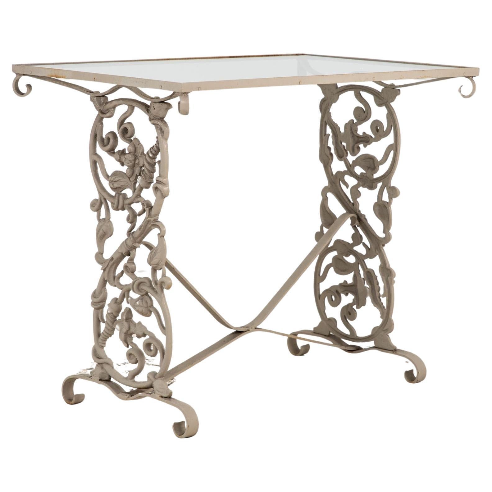 Vintage Gray Painted Iron Garden Table Console For Sale