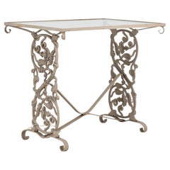 Antique Gray Painted Iron Garden Table Console
