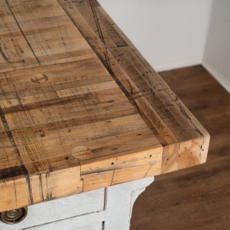 Vintage Gray Painted Shop Counter Free Standing Kitchen Island, Sweden