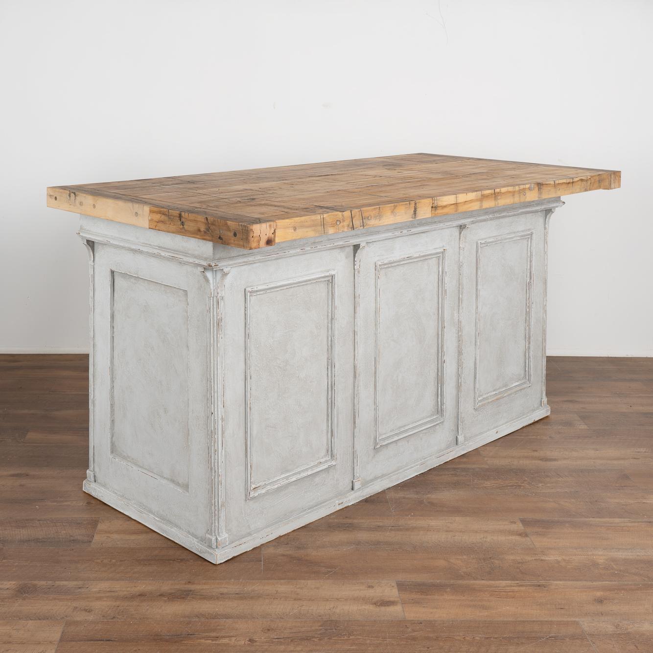 Vintage Gray Painted Shop Counter Free Standing Kitchen Island, Sweden circa 186 5