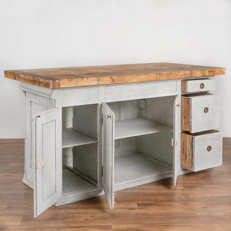 Vintage Gray Painted Shop Counter Free Standing Kitchen Island, Sweden