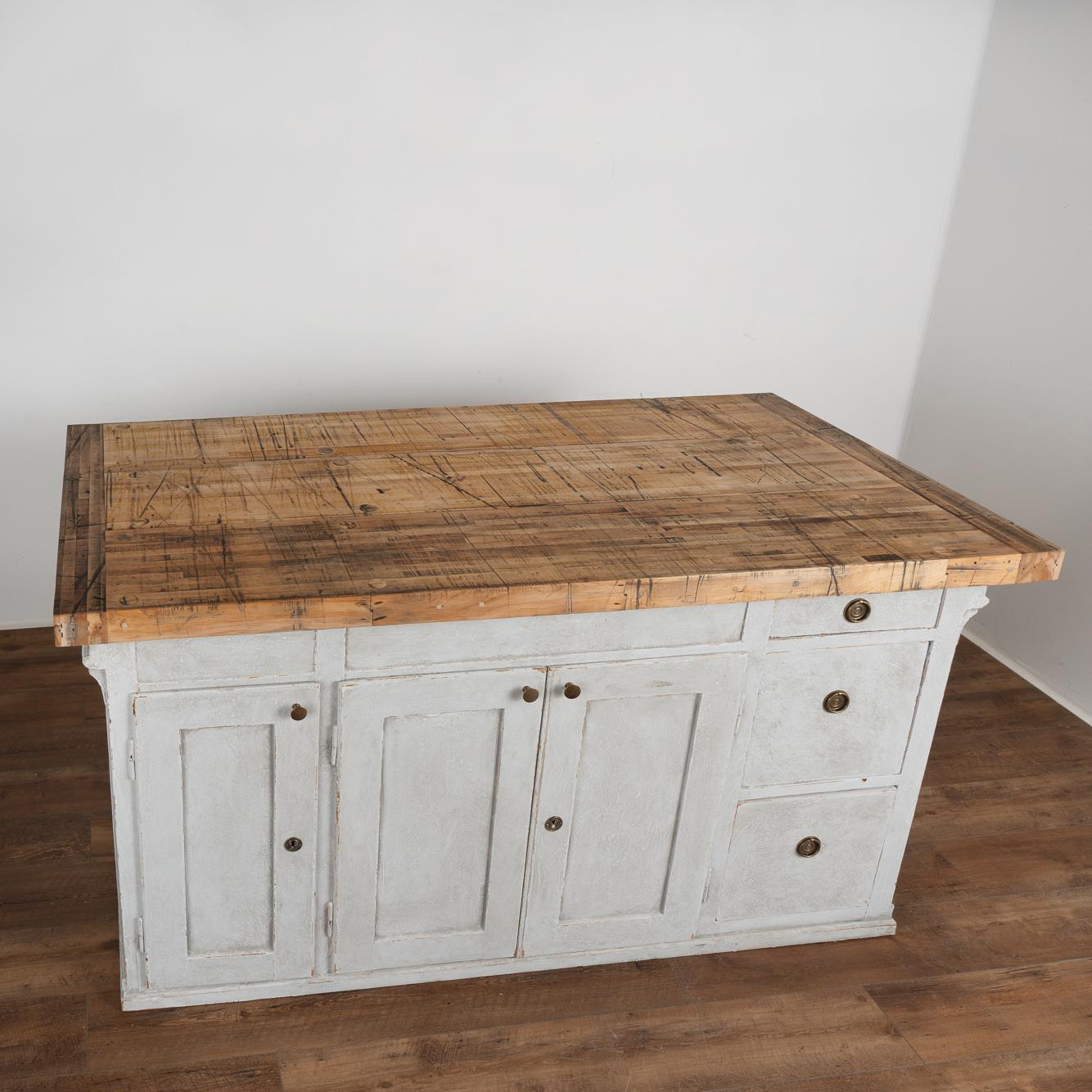 Swedish Vintage Gray Painted Shop Counter Free Standing Kitchen Island, Sweden circa 186