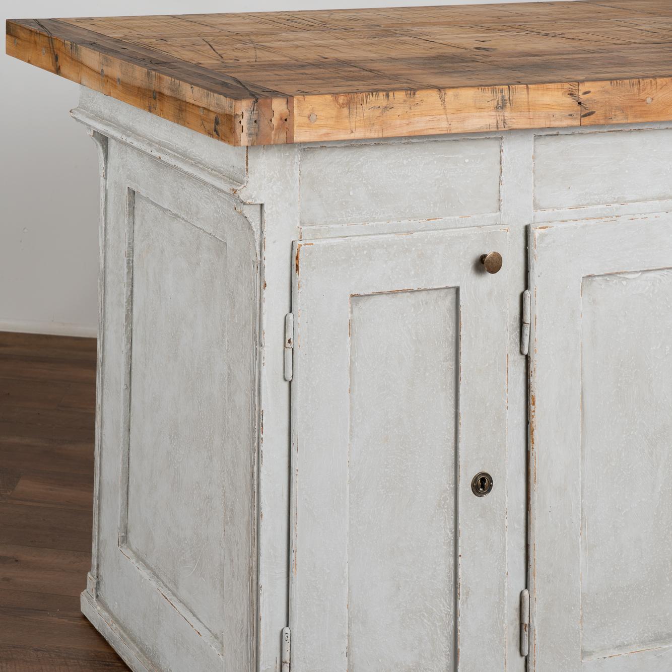 19th Century Vintage Gray Painted Shop Counter Free Standing Kitchen Island, Sweden circa 186