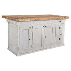 Vintage Gray Painted Shop Counter Free Standing Kitchen Island, Sweden circa 186