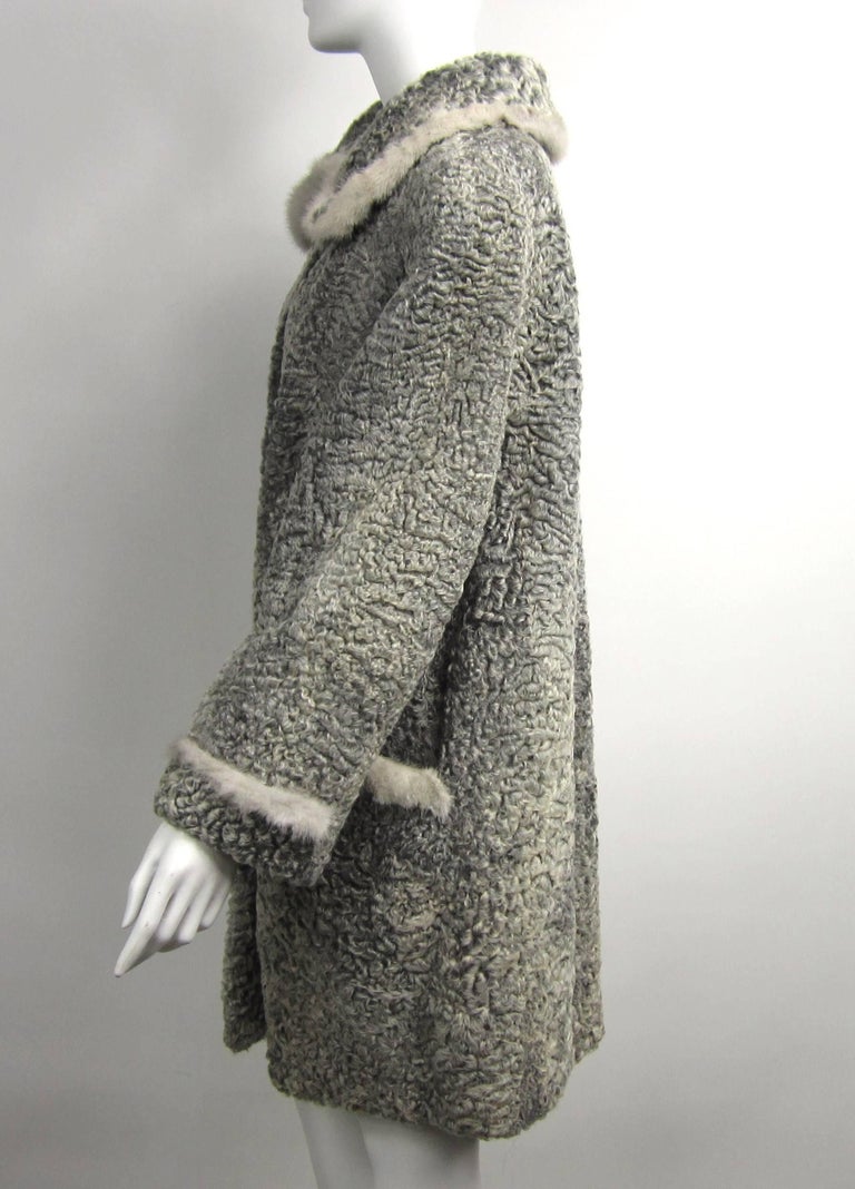Vintage Gray Persian Lamb Astrakhan Mink fur Car coat Jacket Grey