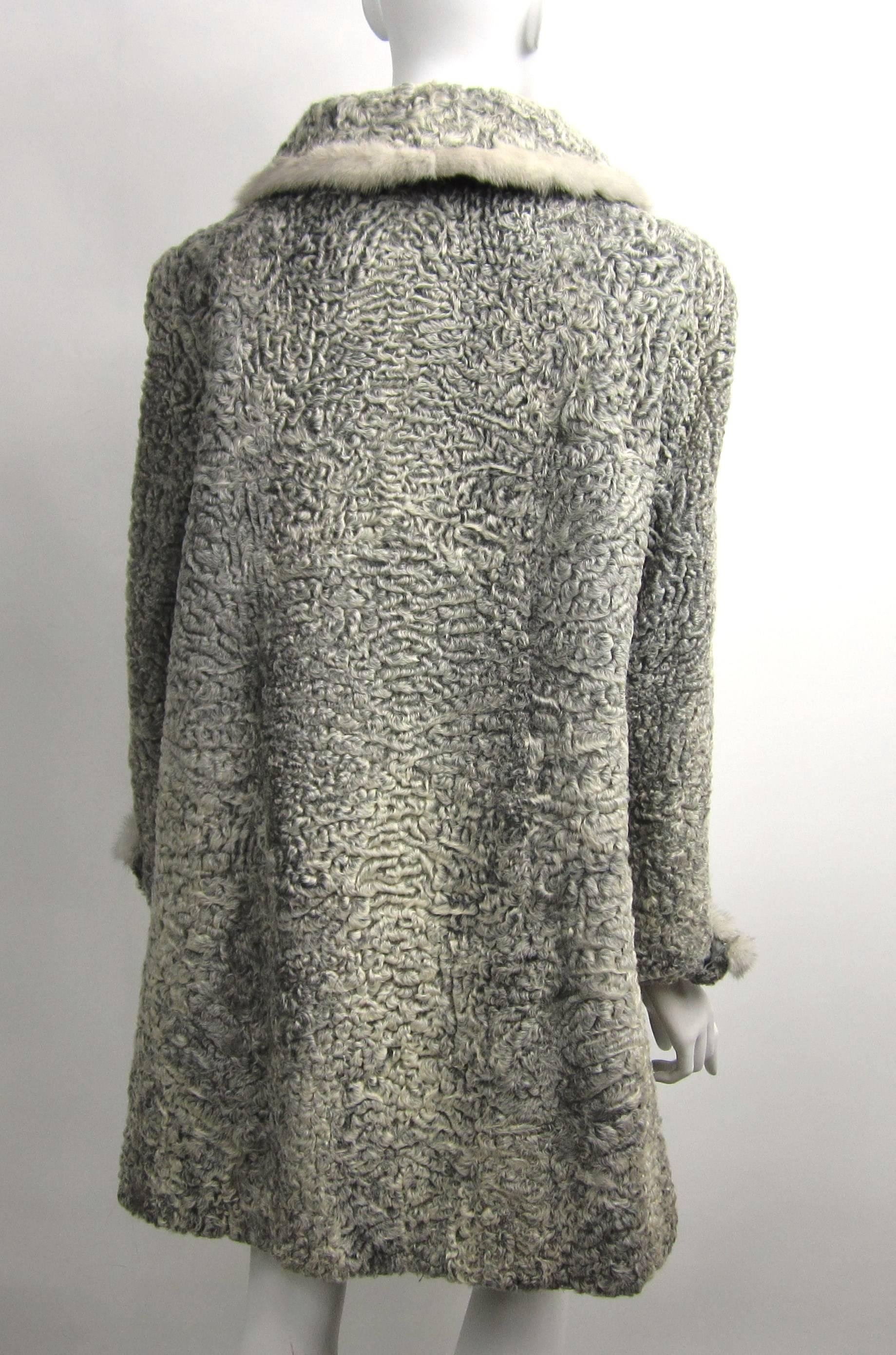 Gray Vintage Persian Lamb Astrakhan - Mink fur Car coat Jacket Grey Large  For Sale
