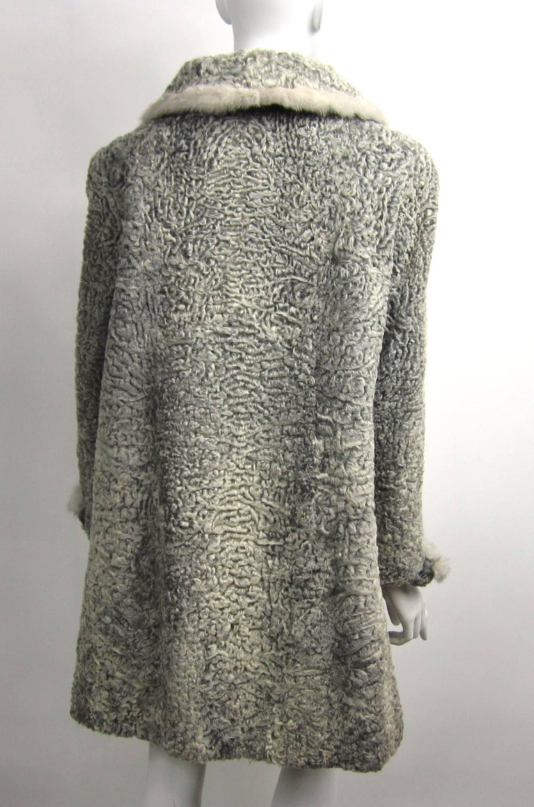 Vintage Persian Lamb Astrakhan - Mink fur Car coat Jacket Grey Large  For Sale 1