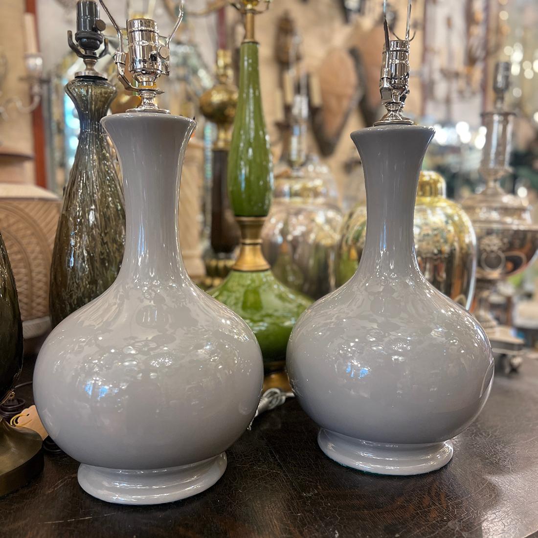 Mid-20th Century Vintage Gray Porcelain Lamps For Sale