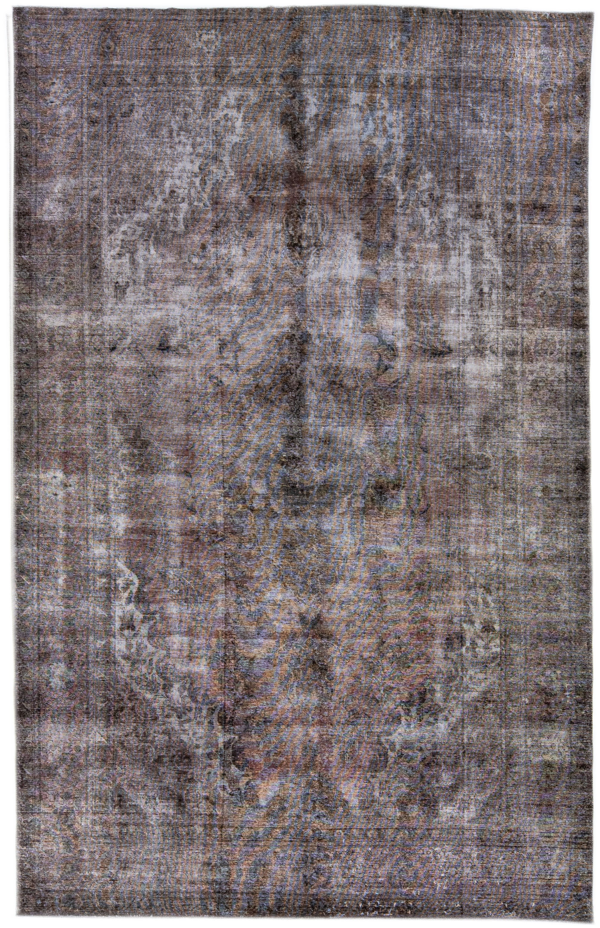 Alfombra vintage de lana teñida gris/óxido hecha a mano