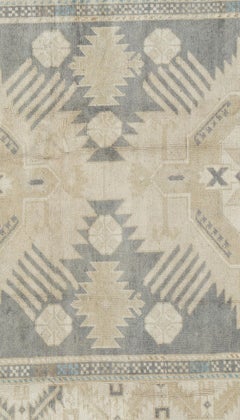Vintage Turkish Oushak Area Rug, 4' x 6' Hand-Woven Wool, Gray/Ivory, 1940