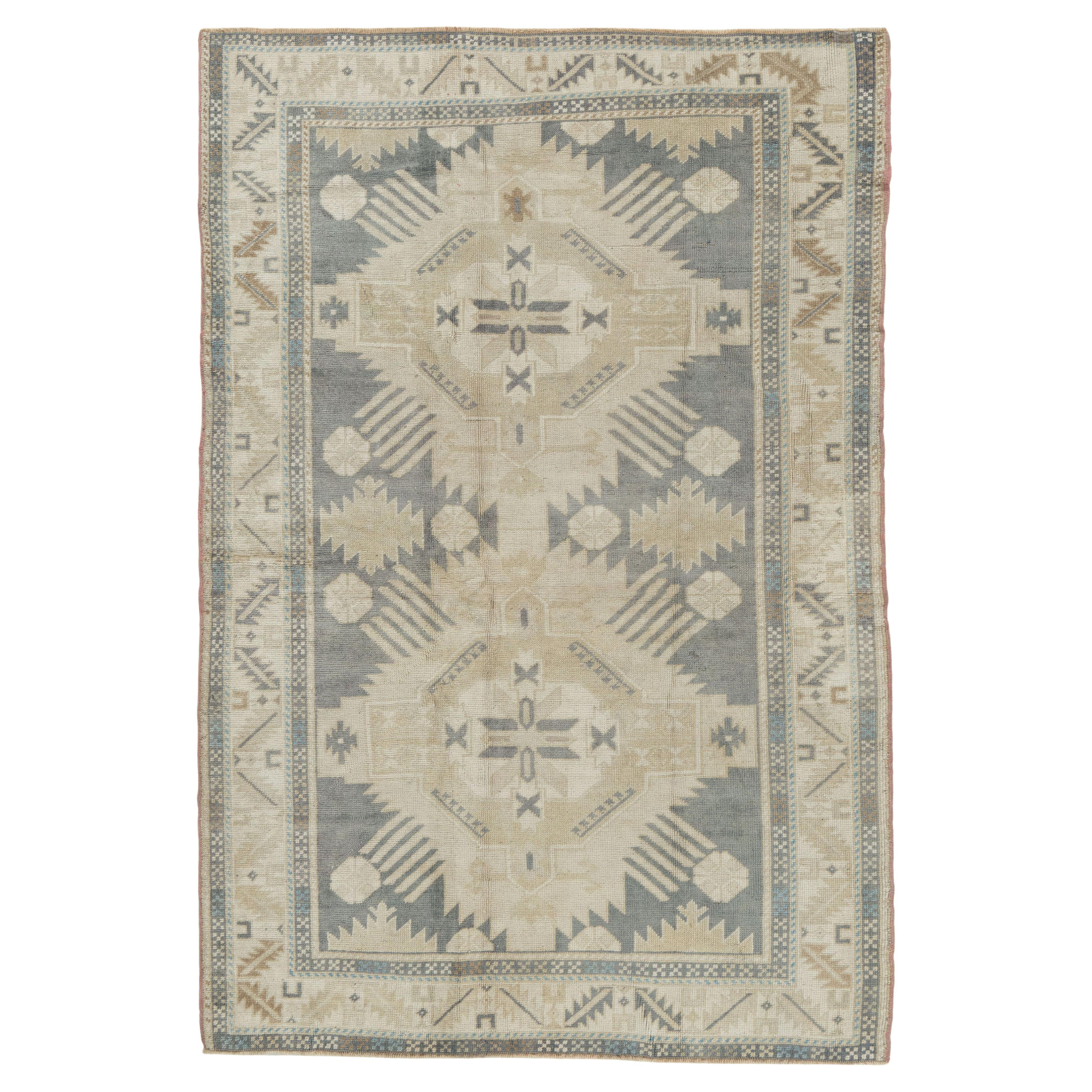 Vintage Gray Turkish Oushak Area Rug 4' X 6'
