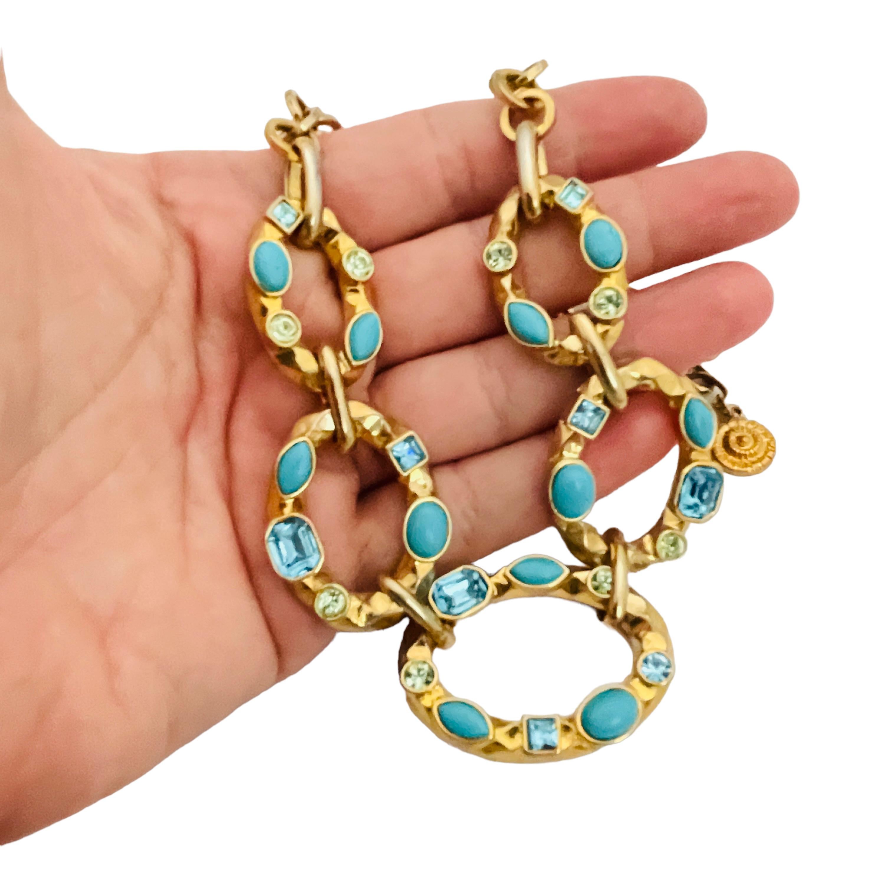 Vintage GRAZIANO Designer-Laufsteg-Halskette aus Gold mit Türkis-Strass im Angebot 1