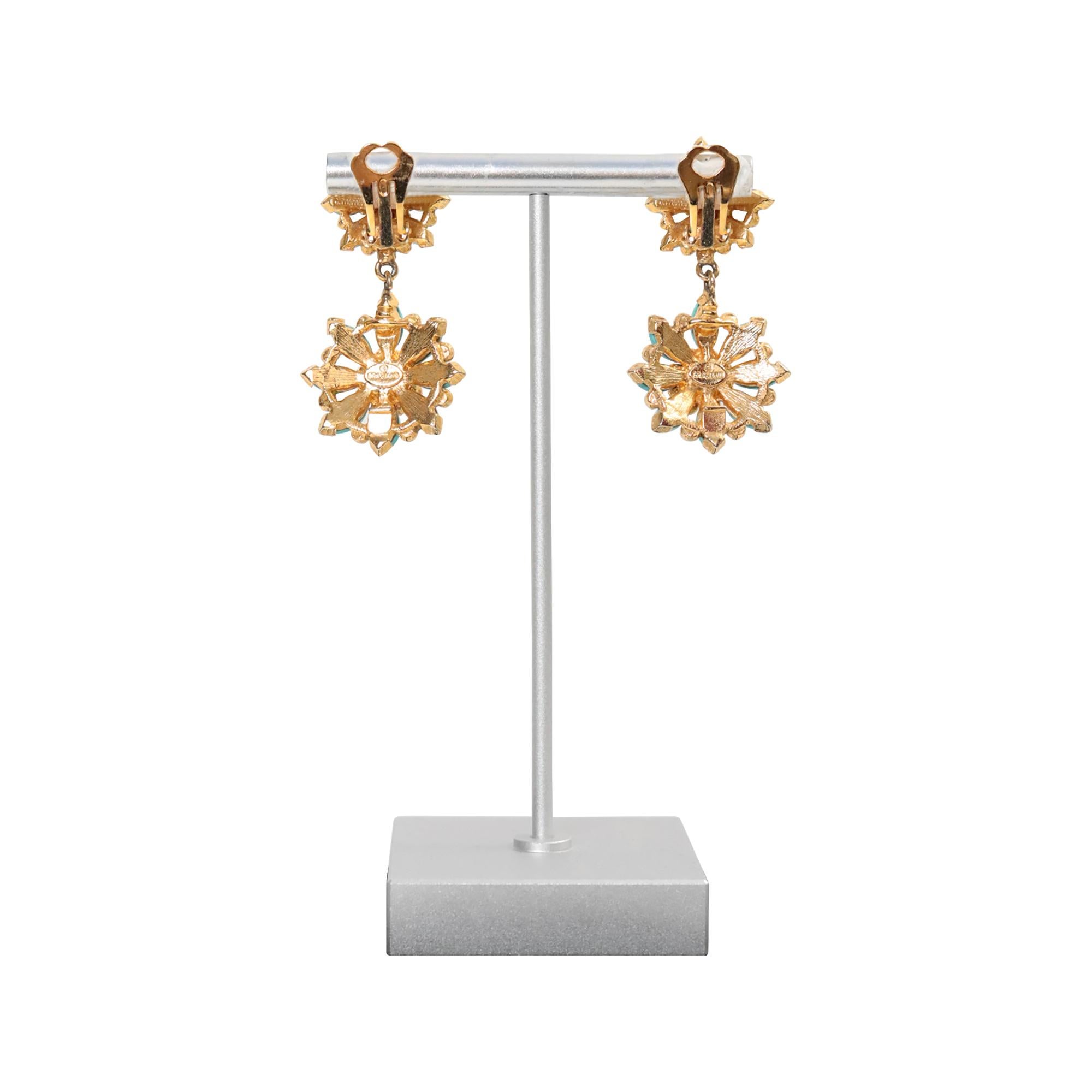 Vintage Graziano Gold With Faux Turquoise and Faux Pearl Earrings Circa 1980s For Sale 5